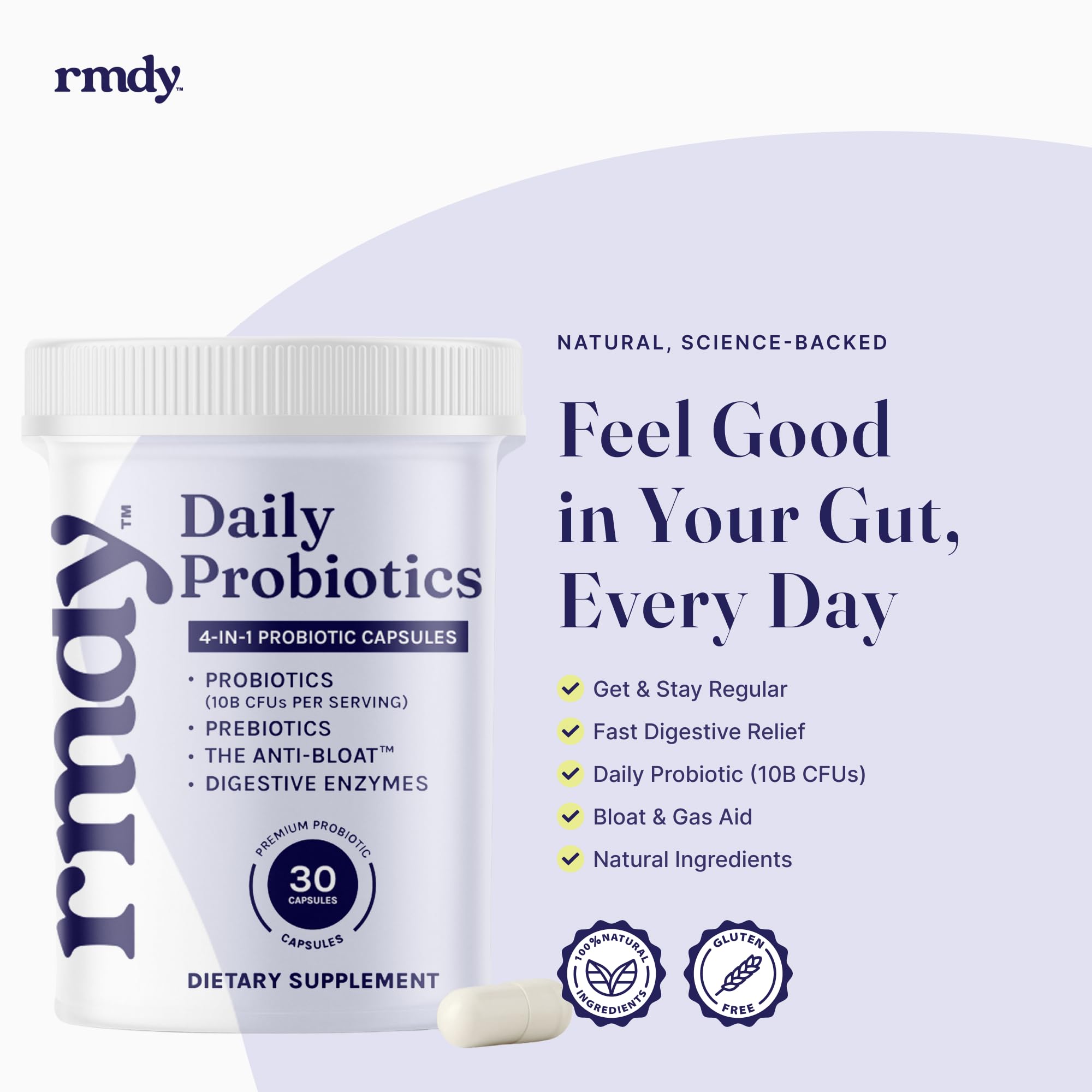 rmdy Constipation, Bloating, & Gas Relief | Relief from Diarrhea, & IBS | Probiotic for Digestive Health & Gut | 30 Capsules - OzHealthStandard