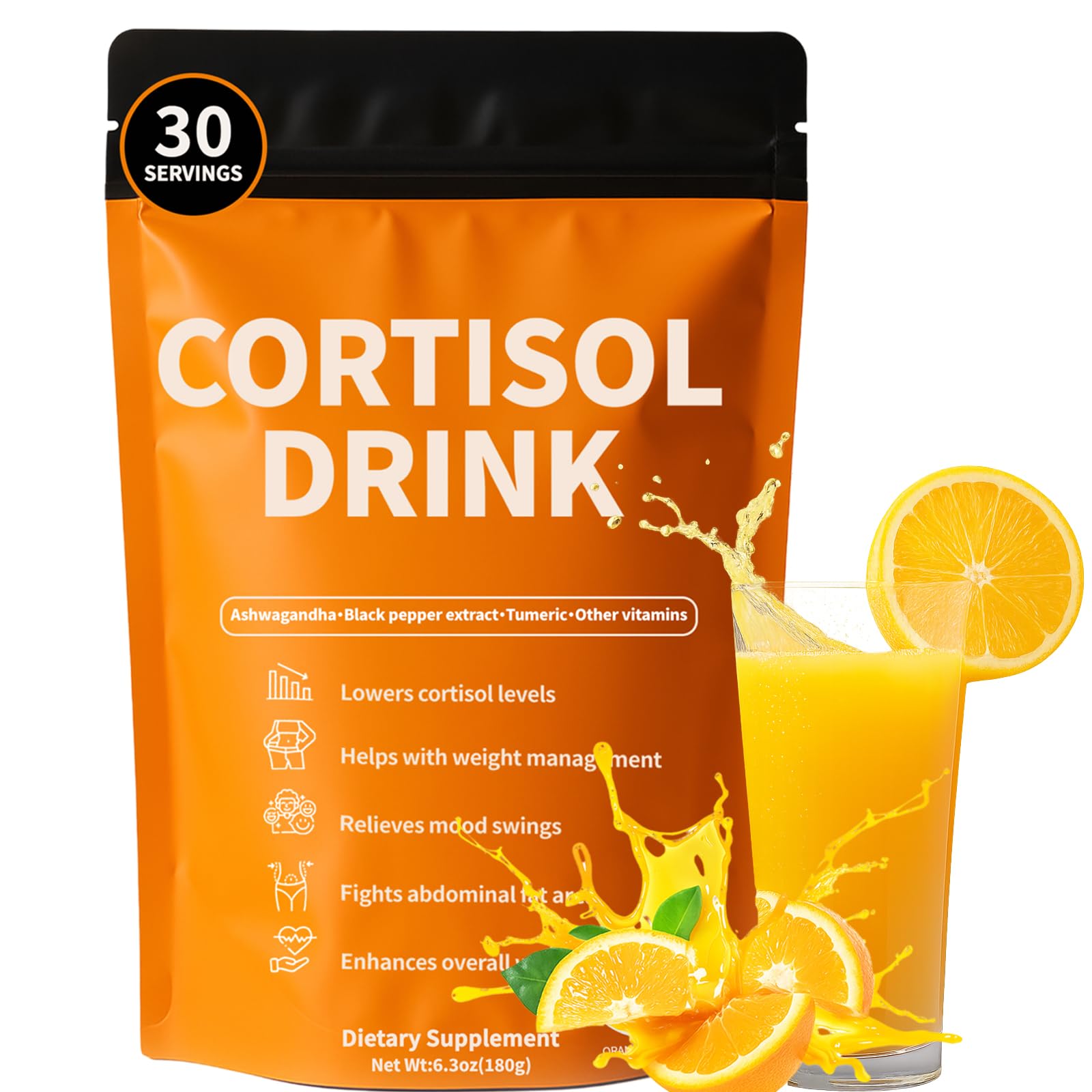 Rulinal Cortisol Drink Powder | Cortisol Supplements for Women | Ashwagandha, L-Theanine, Turmeric Root, Black Pepper Extract for Relax & Focus, Healthy Cortisol Levels, Mental Clarity, Vegan, 6.3oz - OzHealthStandard