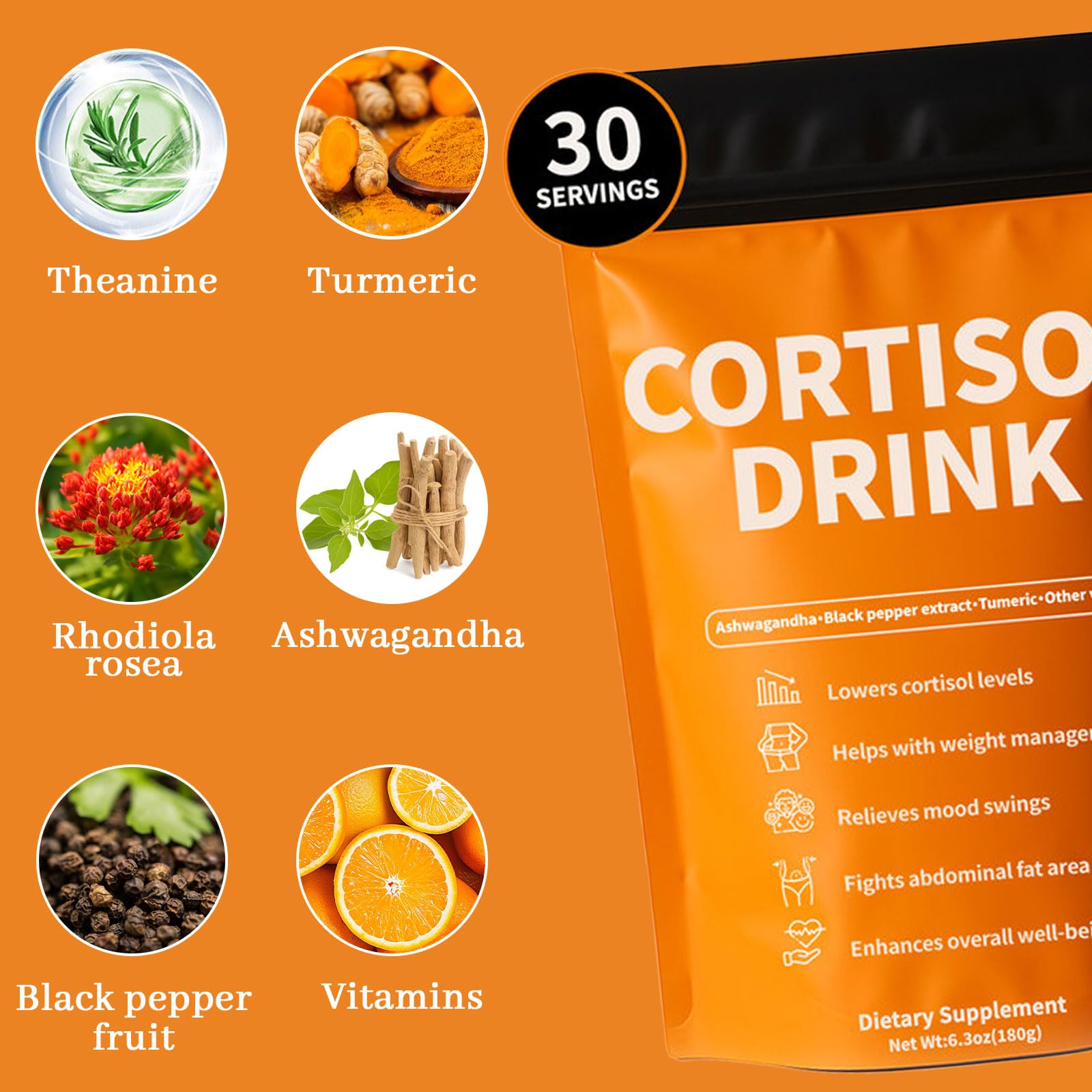 Rulinal Cortisol Drink Powder | Cortisol Supplements for Women | Ashwagandha, L-Theanine, Turmeric Root, Black Pepper Extract for Relax & Focus, Healthy Cortisol Levels, Mental Clarity, Vegan, 6.3oz - OzHealthStandard