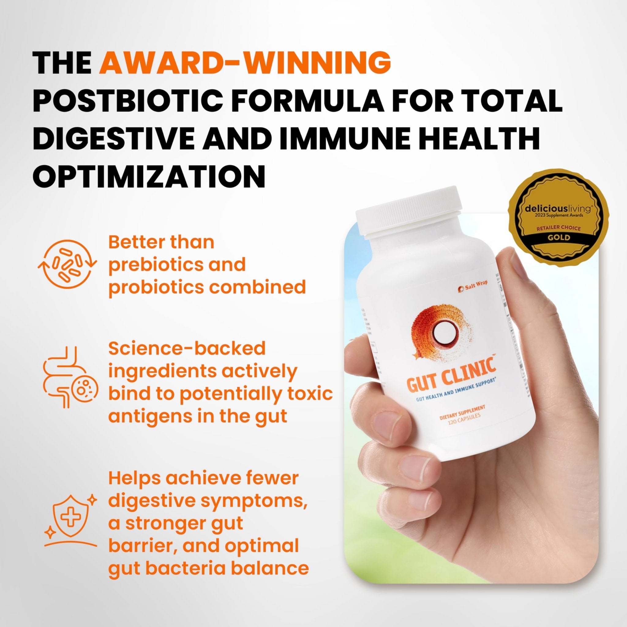 SaltWrap Gut Clinic Postbiotics - Gut Health, Complete Gut Repair, Barrier & Immune Support - Helps Bloating, Gas & Indigestion - 90 Capsules - OzHealthStandard