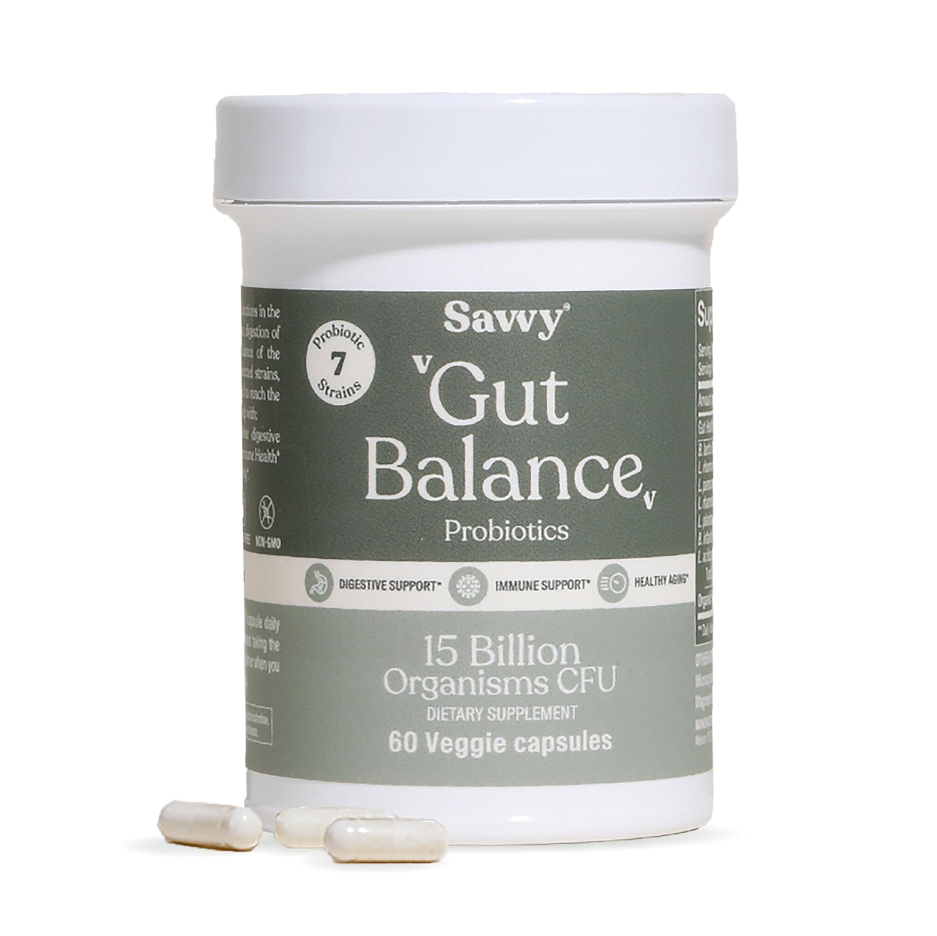 SAVVY Gut Balance Probiotics for Women & Men, 15 Billion CFU, 7 Clinically Studied Strains, Digestive Health, Immune Support, Bloating Relief, 60 Vegan Capsules, Non GMO, Sugar-Free - OzHealthStandard