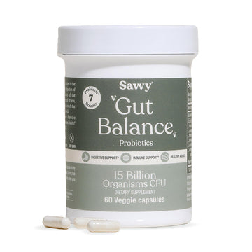 SAVVY Gut Balance Probiotics for Women & Men, 15 Billion CFU, 7 Clinically Studied Strains, Digestive Health, Immune Support, Bloating Relief, 60 Vegan Capsules, Non GMO, Sugar-Free - OzHealthStandard