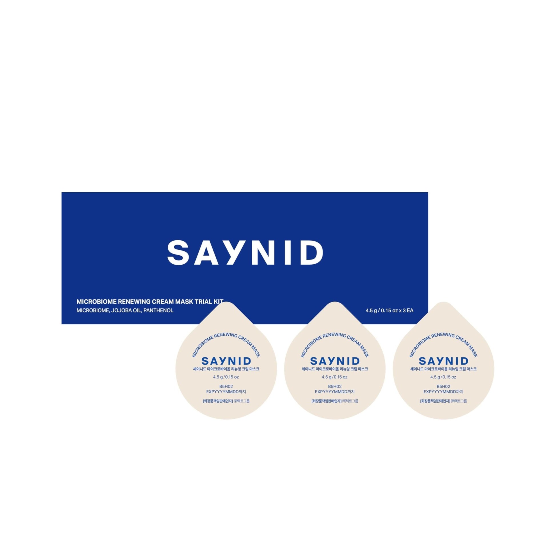 SAYNID MICROBIOME RENEWING CREAM MASK TRIAL KIT, Wash-off Cream, Soft Exfoliating Face Scrub Dead Skin Cells | 4.5g/0.15oz (3EA) - OzHealthStandard