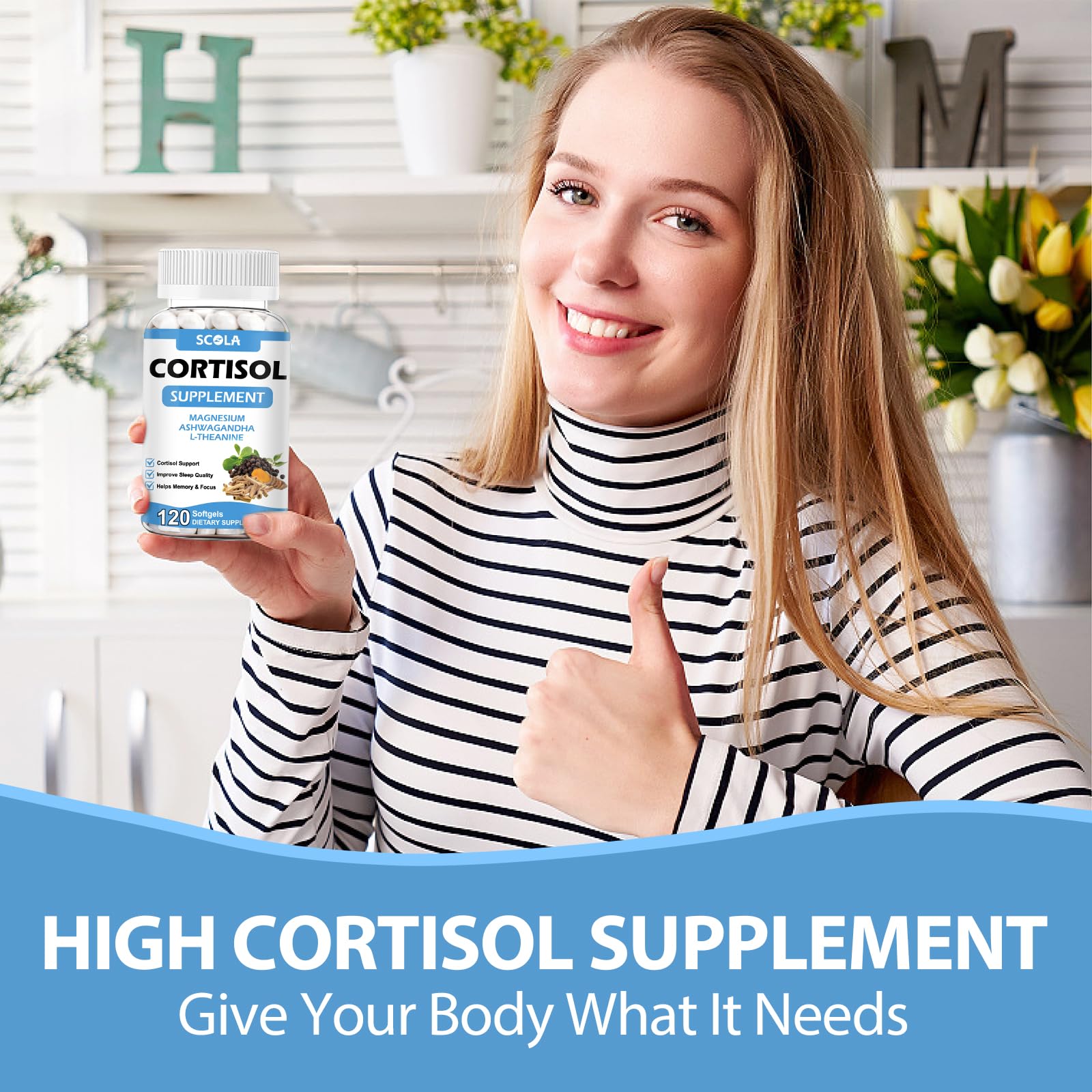 SCOLA Cortisol Supplement for Women and Men with Magnesium, Ashwagandha/L-Theanine, Cortisol Detox Manager, Cortisol Reducer Supports Relaxation & Calm, Mood, Sleep, 120 Count - OzHealthStandard