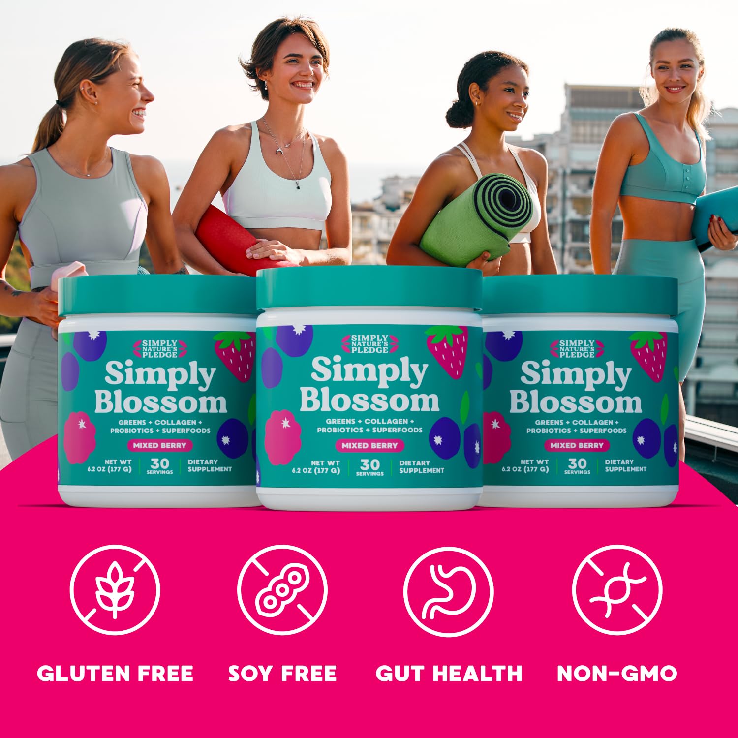 Simply Blossom Nutrition - Daily Greens & Superfood Powder + Collagen + Probiotics for Women's Digestive Health & Bloating Relief. Help Your Health Bloom - 2 Month Supply - OzHealthStandard