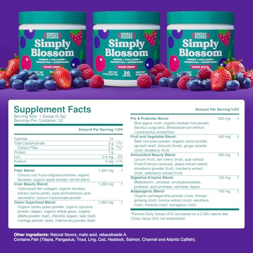 Simply Blossom Nutrition - Daily Greens & Superfood Powder + Collagen + Probiotics for Women's Digestive Health & Bloating Relief. Help Your Health Bloom - 2 Month Supply - OzHealthStandard