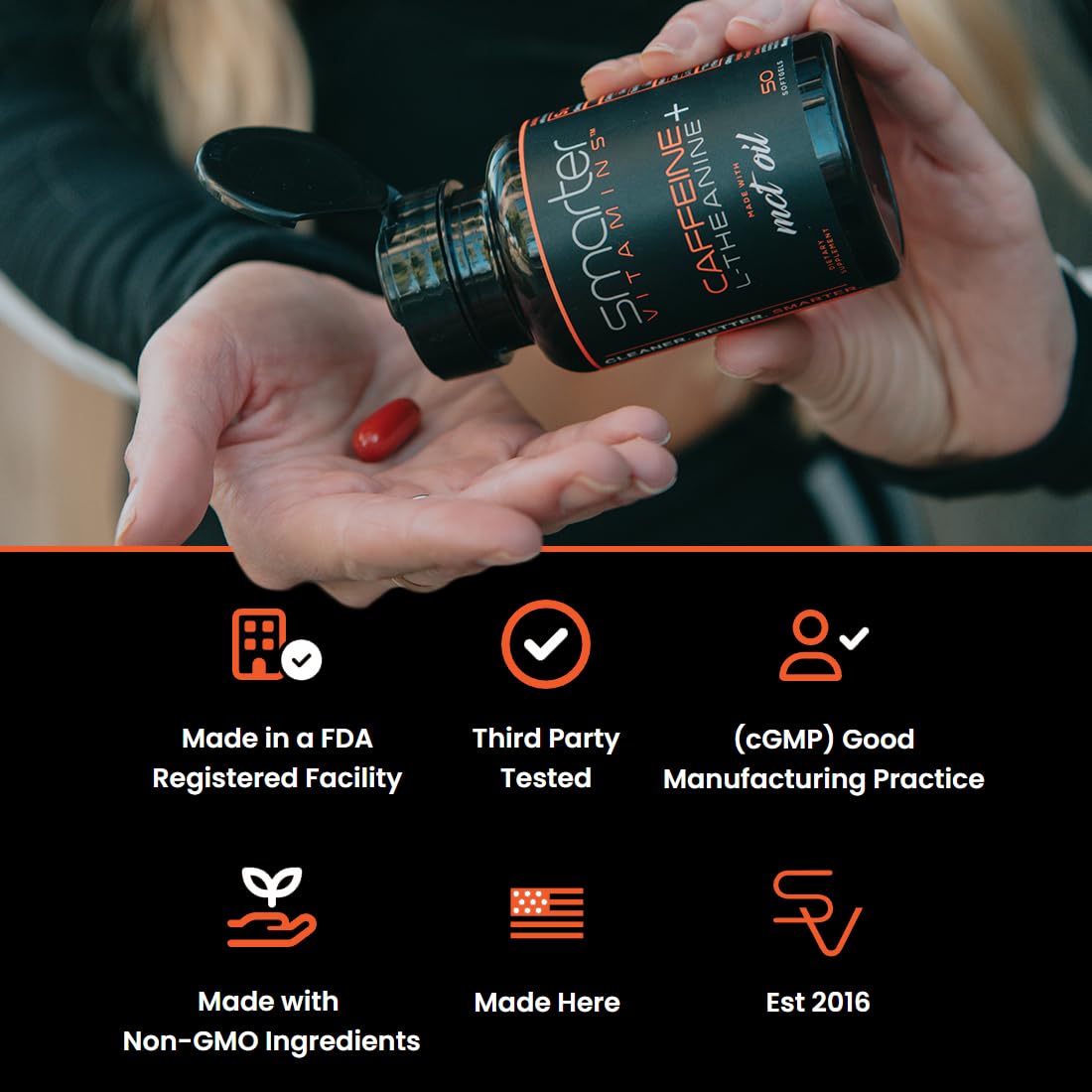 SmarterVitamins 200mg Caffeine Pills - MCT Oil from 100% Coconuts + 100mg L-Theanine, Energy and Focus - OzHealthStandard