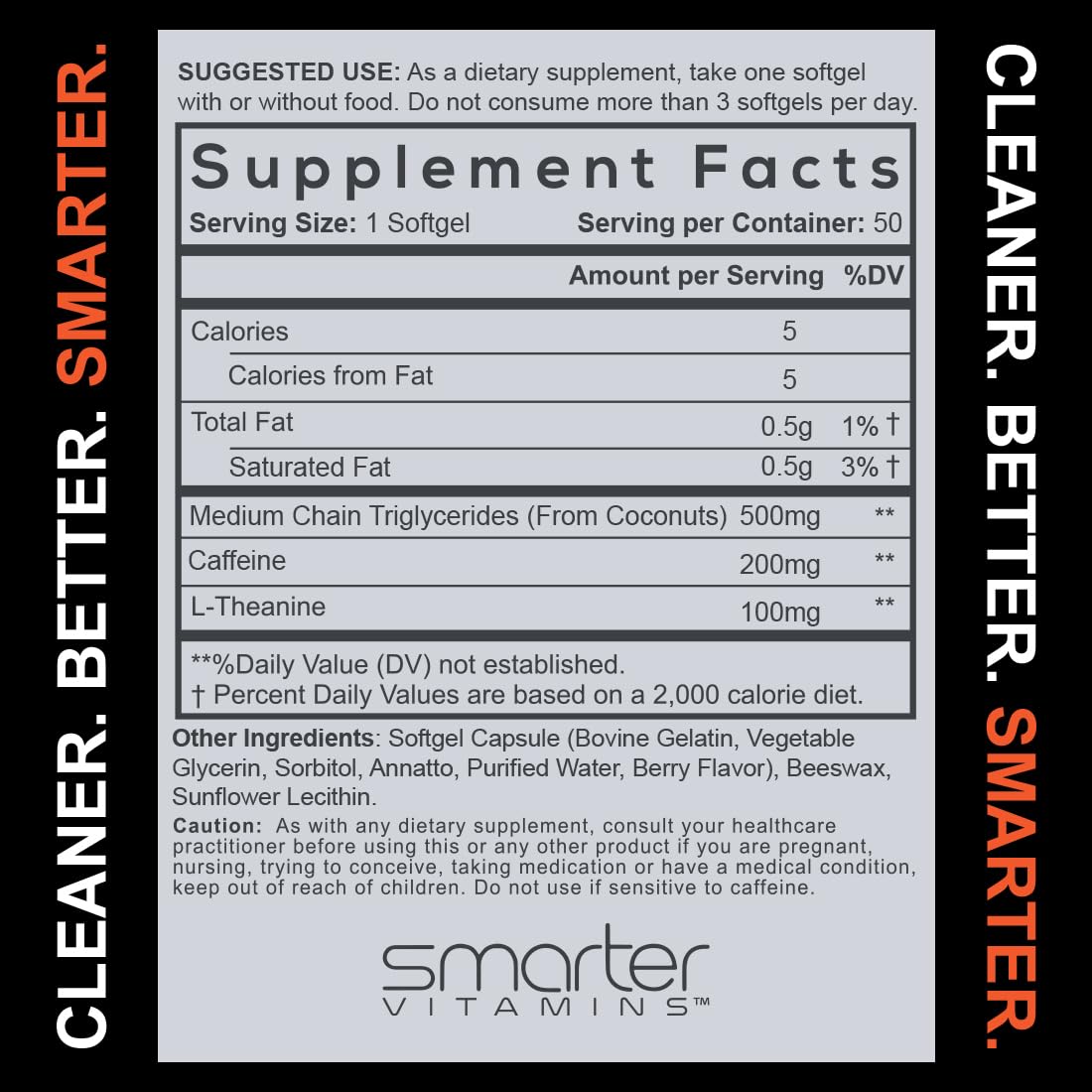 SmarterVitamins 200mg Caffeine Pills - MCT Oil from 100% Coconuts + 100mg L-Theanine, Energy and Focus - OzHealthStandard