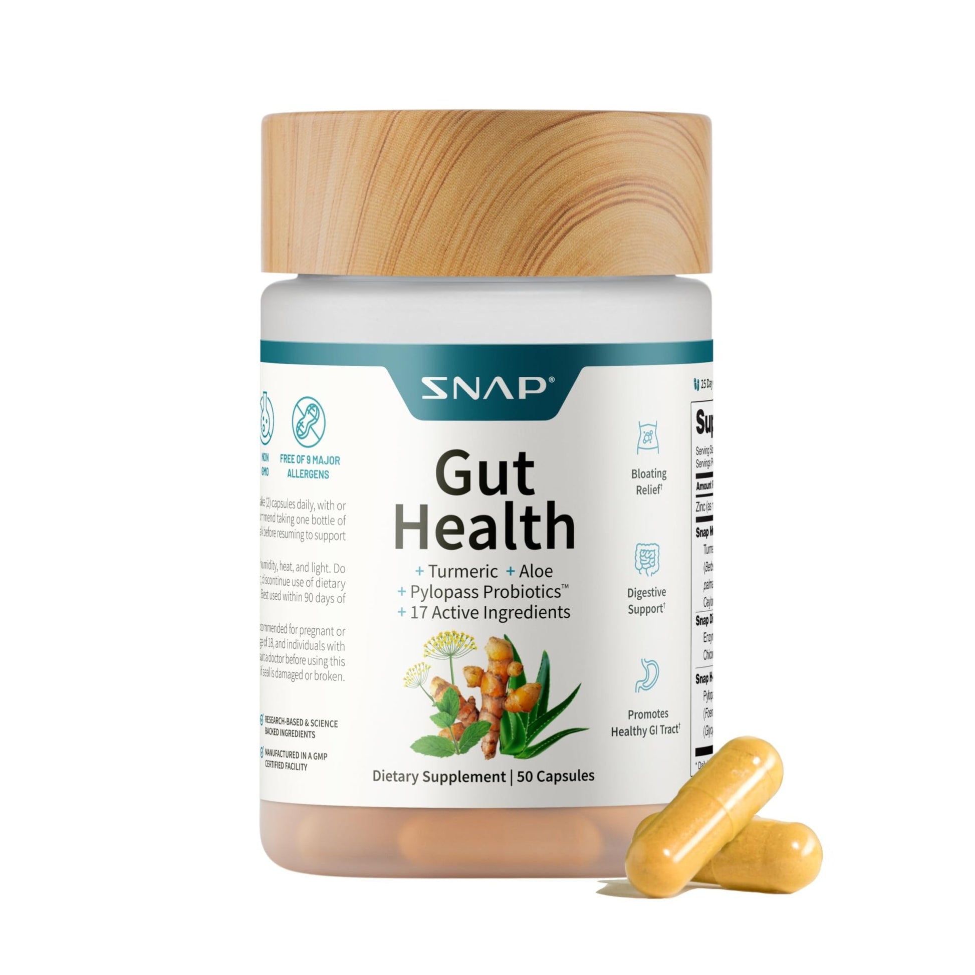 Snap Supplements Gut Health Lipase Supplement with Probiotics for Women & Men, Digestive Enzymes & Prebiotics - Turmeric, Aloe, Pylopass & Zinc, 50 Vegetarian Capsules - OzHealthStandard