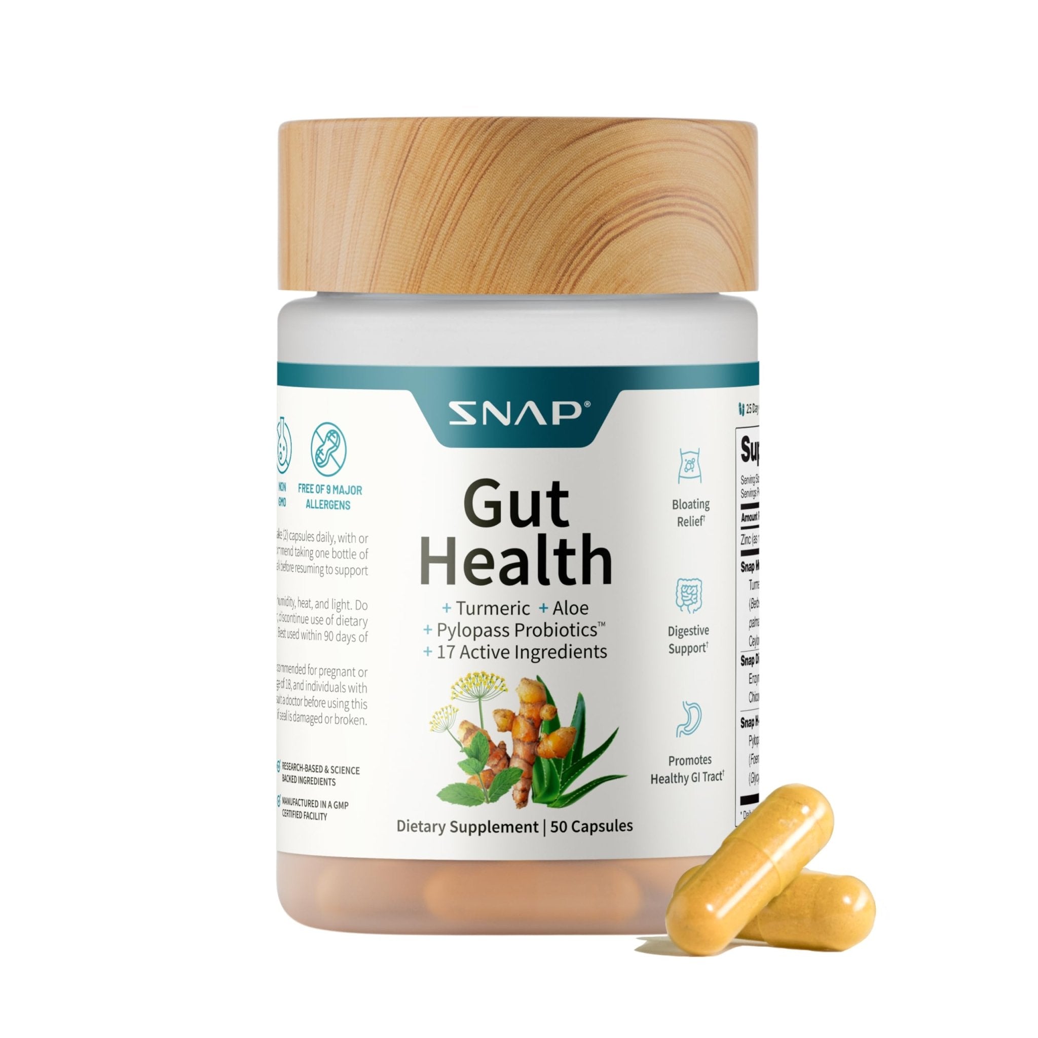 Snap Supplements Gut Health Lipase Supplement with Probiotics for Women & Men, Digestive Enzymes & Prebiotics - Turmeric, Aloe, Pylopass & Zinc, 50 Vegetarian Capsules - OzHealthStandard