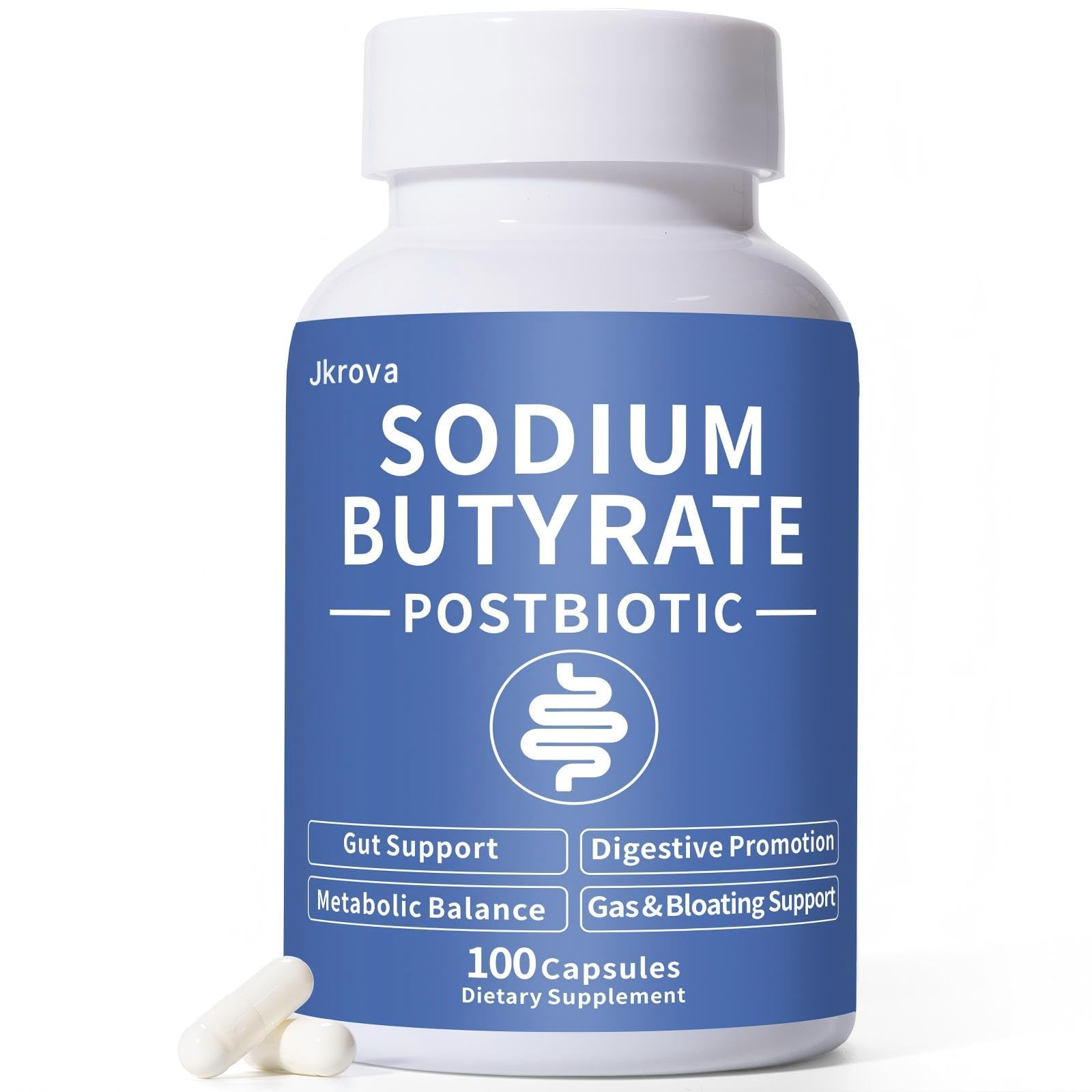 Sodium Butyrate, Butyrate Gut Health Supplement, Postbiotic for Gut, Stomach & Digestive, Support IBS, Leaky Gut, Gas & Bloat, Low Odor, 100 Vegan Capsules - OzHealthStandard