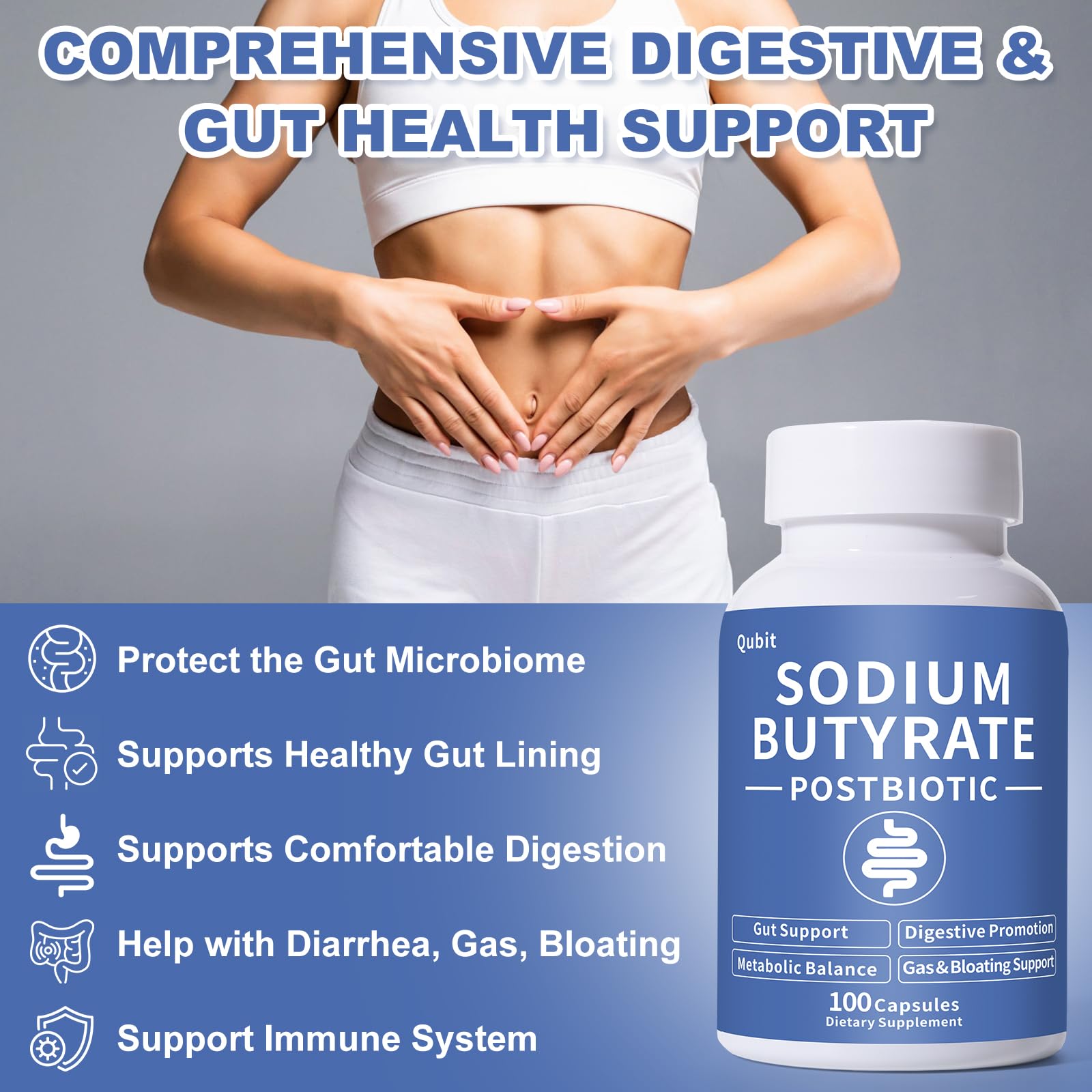 Sodium Butyrate Supplement – Postbiotic for Gut Health, Supports Digestion, IBS, Leaky Gut & Stomach Comfort – Low Odor, Easy to Swallow, No Side Effects – 100 Vegan Capsules - OzHealthStandard
