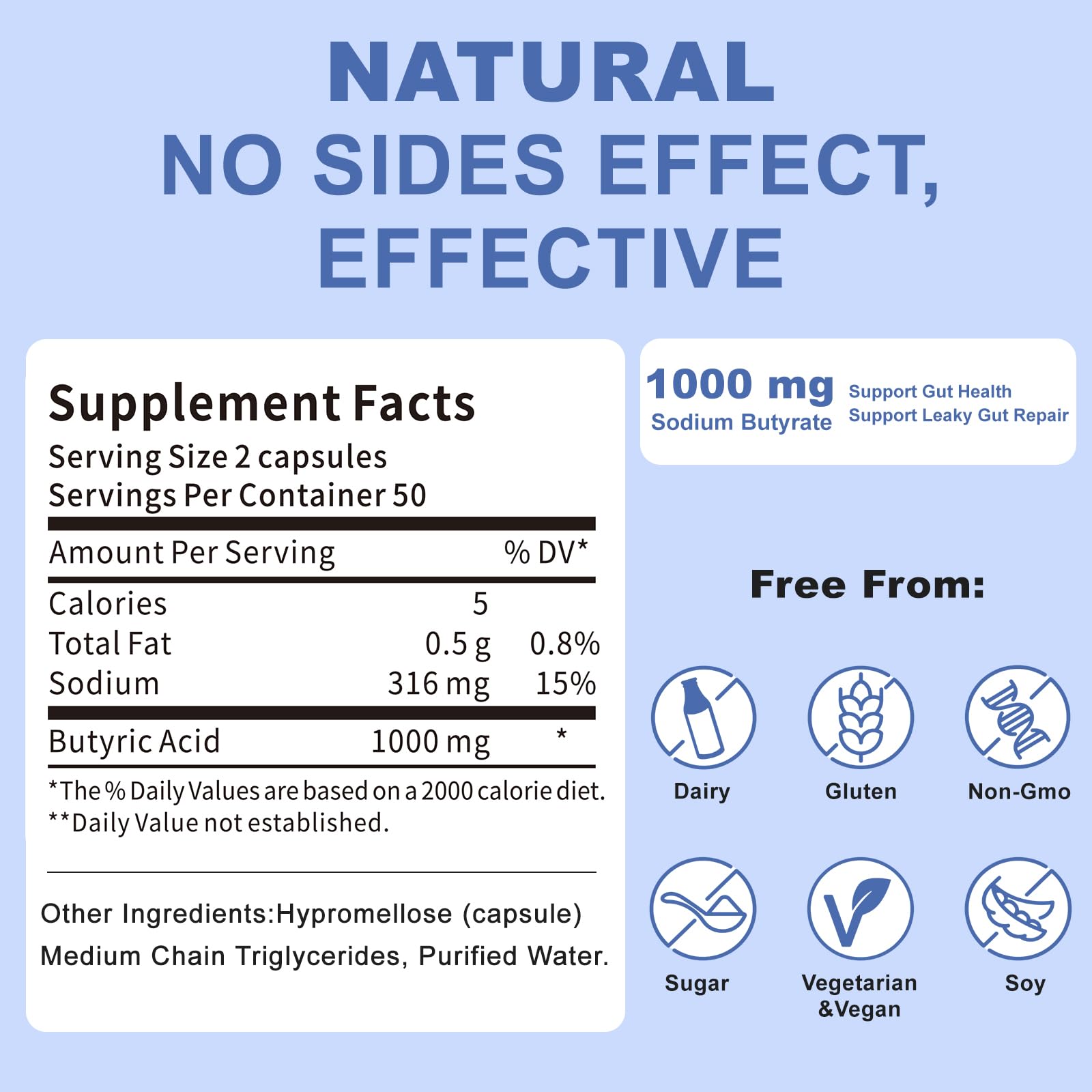 Sodium Butyrate Supplement – Postbiotic for Gut Health, Supports Digestion, IBS, Leaky Gut & Stomach Comfort – Low Odor, Easy to Swallow, No Side Effects – 100 Vegan Capsules - OzHealthStandard