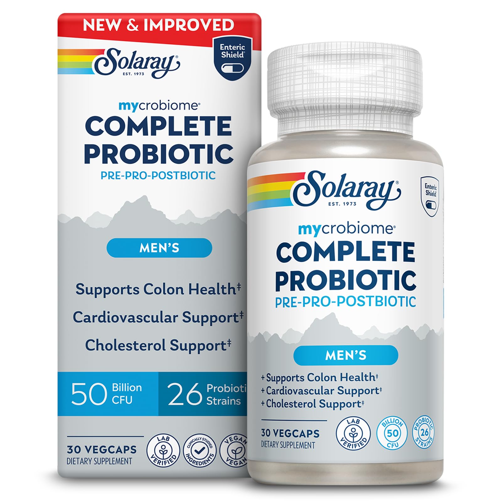 SOLARAY Mycrobiome Complete Probiotic Men's Formula - Pre and Probiotics for Men Plus Postbiotic - Digestive Health and Immune Support - 50 Billion CFU, 26 Strains - Vegan - 30 Servings, 30 VegCaps - OzHealthStandard