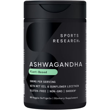 Sports Research® Ashwagandha Softgels with Coconut MCT Oil - Natural Adaptogen Made with Shoden® Ashwa for Relaxation, Calm & Sleep Support - Gluten Free & Vegan Friendly - 60 Count - OzHealthStandard