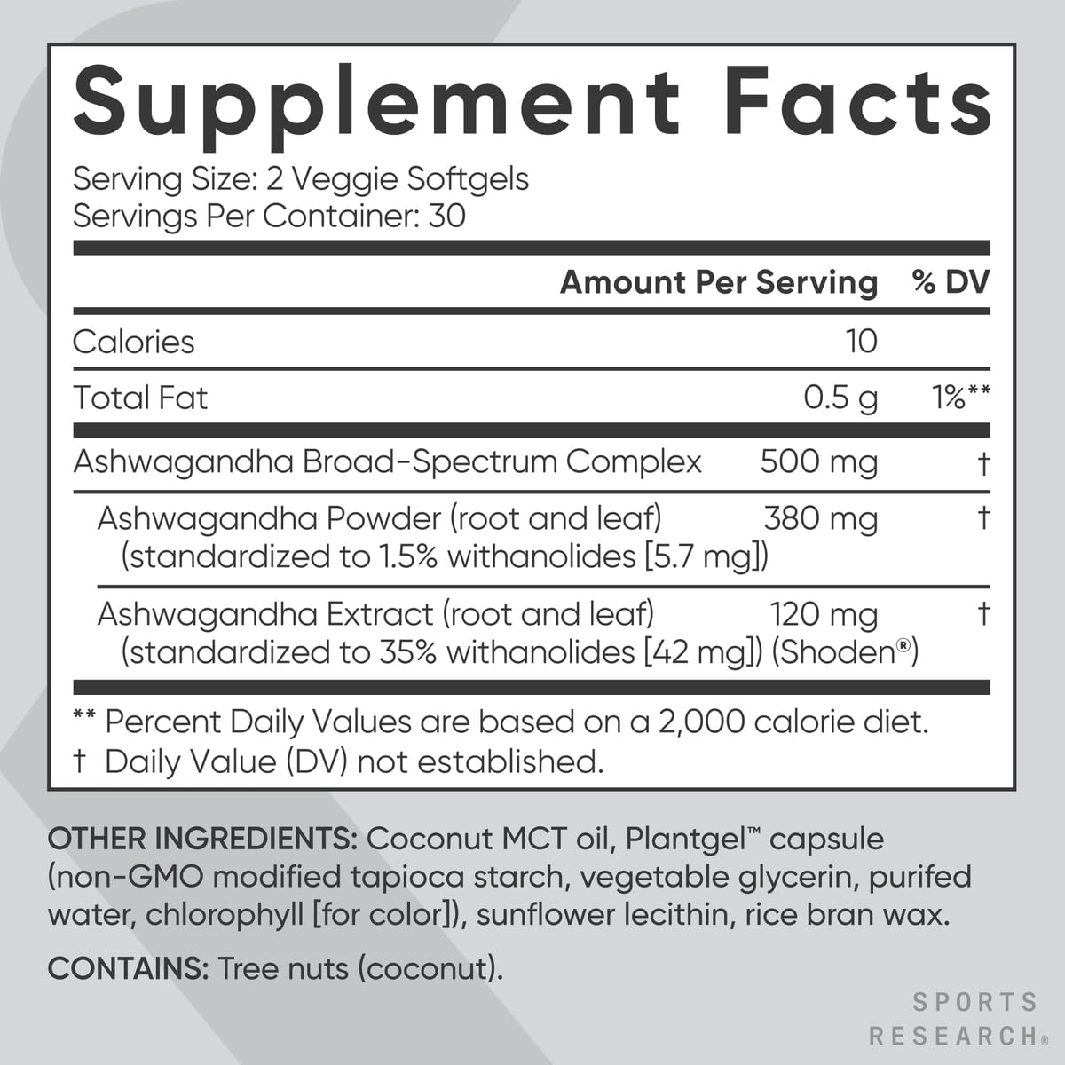 Sports Research® Ashwagandha Softgels with Coconut MCT Oil - Natural Adaptogen Made with Shoden® Ashwa for Relaxation, Calm & Sleep Support - Gluten Free & Vegan Friendly - 60 Count - OzHealthStandard
