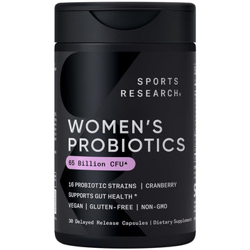 Sports Research Women's Probiotics with Prebiotics, 65 Billion CFU - Vegan Capsules for Gut Health & Digestive Support, Probiotics for Women with Cranberry - Non-GMO Verified & Gluten Free - 30 Count - OzHealthStandard