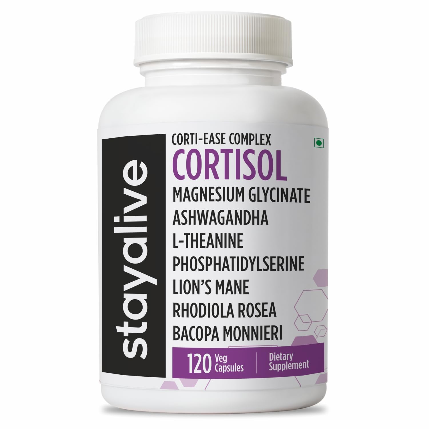 STAY ALIVE Cortisol Manager Supplement 15-in-1 Complex w/L-Theanine, Ashwagandha, Magnesium Glycinate, Phosphatidylserine and More, 120 Veg Capsules, Non-GMO & Gluten-Free Formula for Women and Men - OzHealthStandard