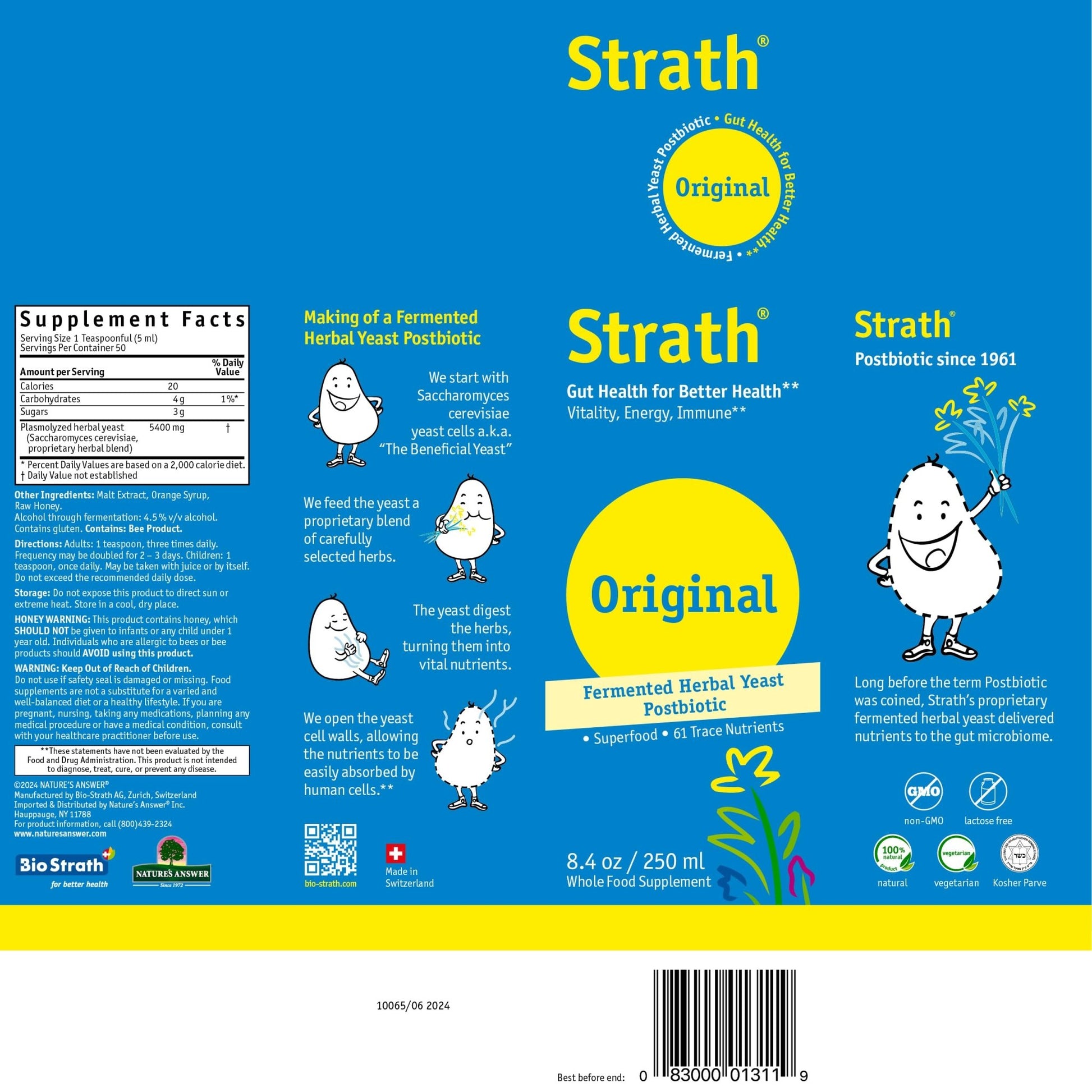 Strath Fermented Herbal Yeast Postbiotic - (8.4 Fl oz) Daily Nutritional Food Supplement Liquid | Supports Metabolism | Vegetarian | Lactose-Free | No Artificial Additives - OzHealthStandard