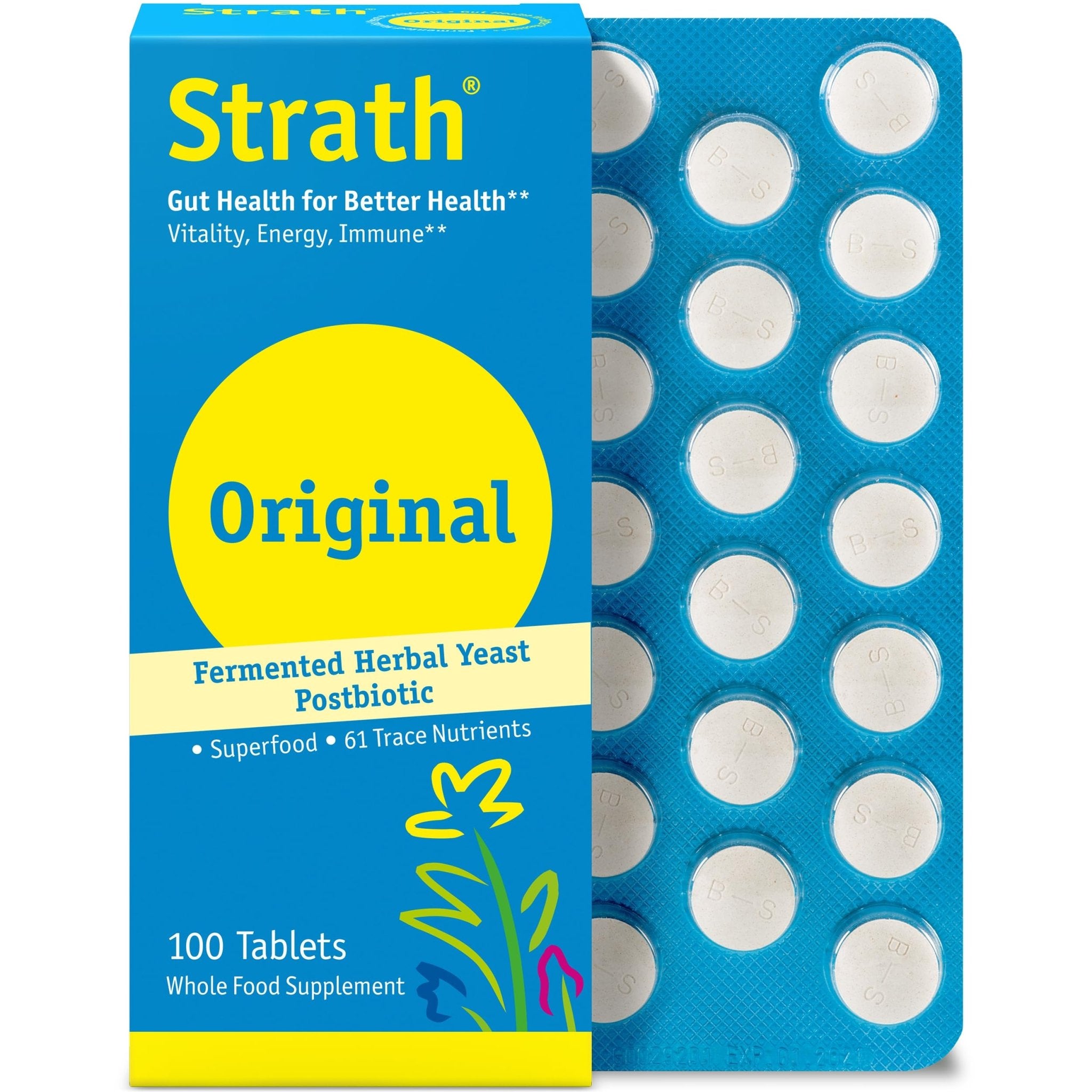 Strath Nutritional Yeast Tablets - Vegetarian, Lactose Free, Artificial Additive Free - Digestive Support, Nutrient Absorption - Unflavored Daily Supplement - Prebiotic and Postbiotic - OzHealthStandard