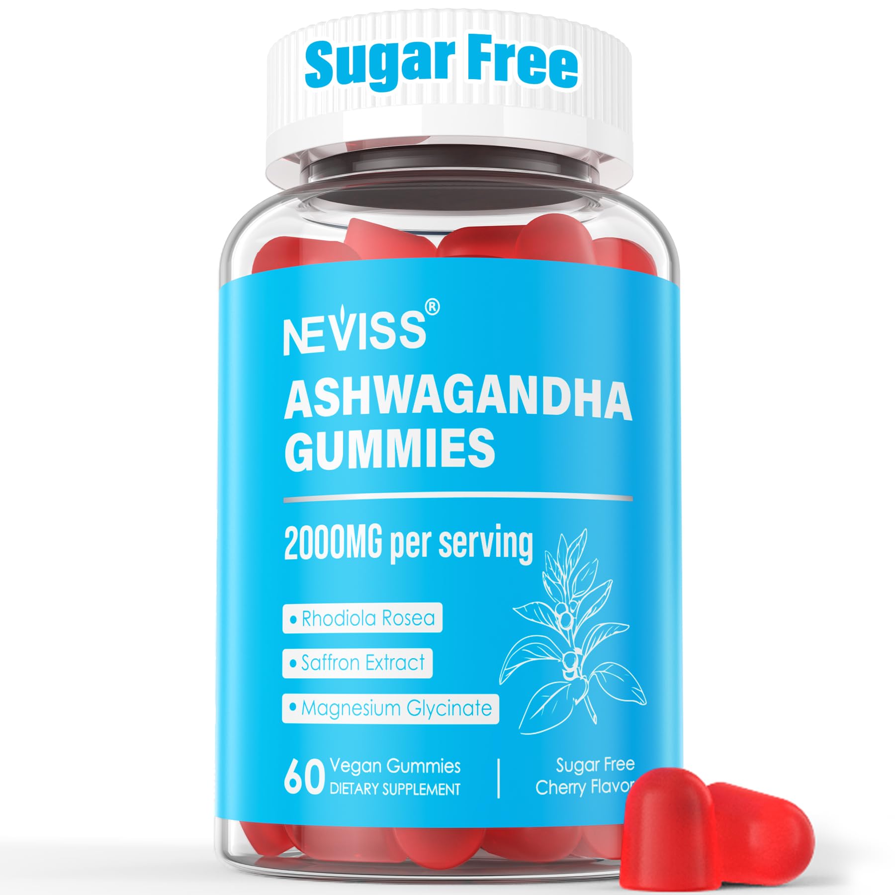 Sugar Free Ashwagandha Gummies - with Magnesium Glycinate, Rhodiola Rosea, Zinc, Lemon Balm, B6 - Relaxation Support, Natural Zzz, Stamina, Energy for Men Women - 60 Counts - OzHealthStandard