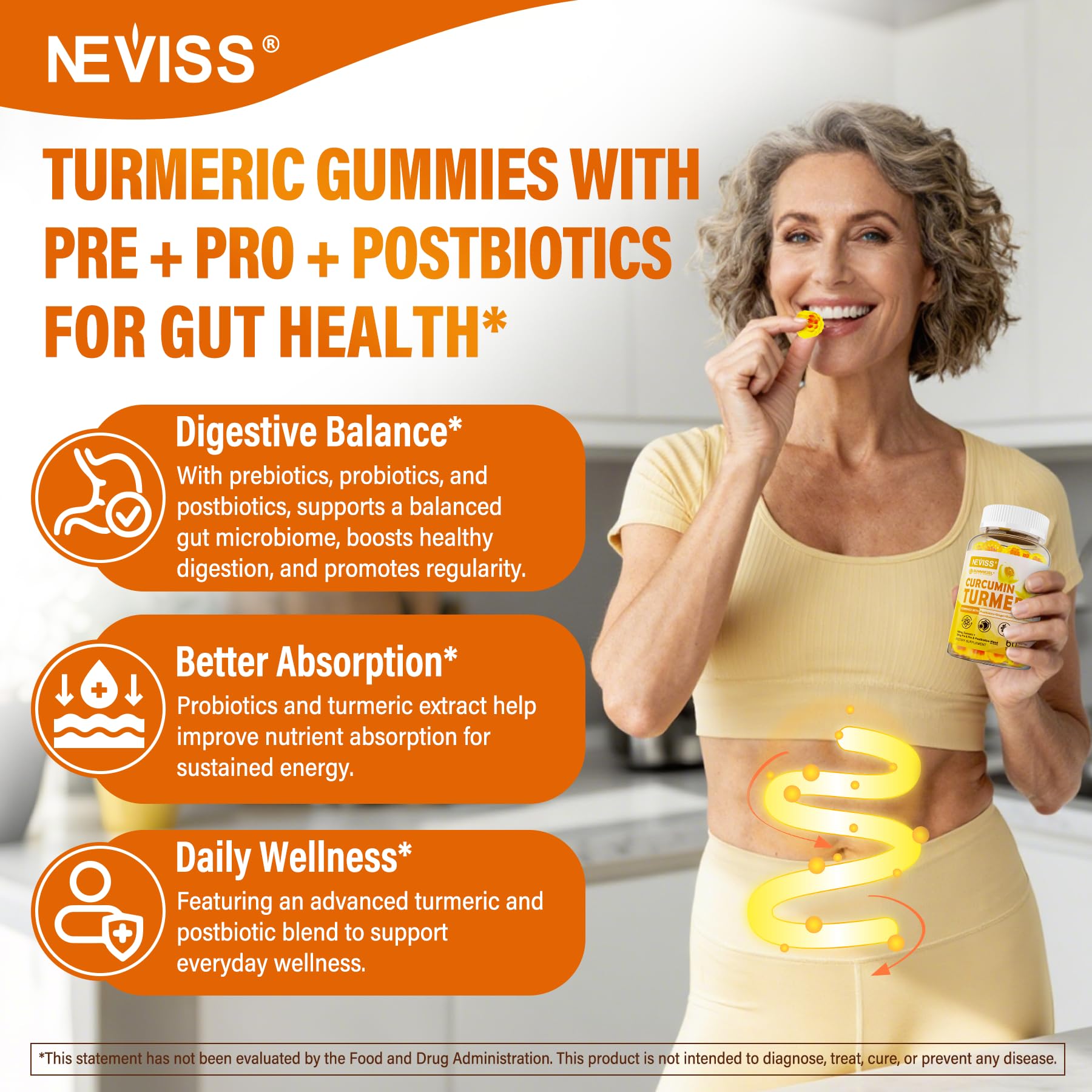Sugar Free Turmeric Curcumin Filled Gummies 550mg for Adults, Ginger & Black Pepper | 95% Curcuminoids w/Prebiotic Probiotic & Postbiotic Blend, Support, Immune & Digestive Health, Vegan, 2Pack - OzHealthStandard