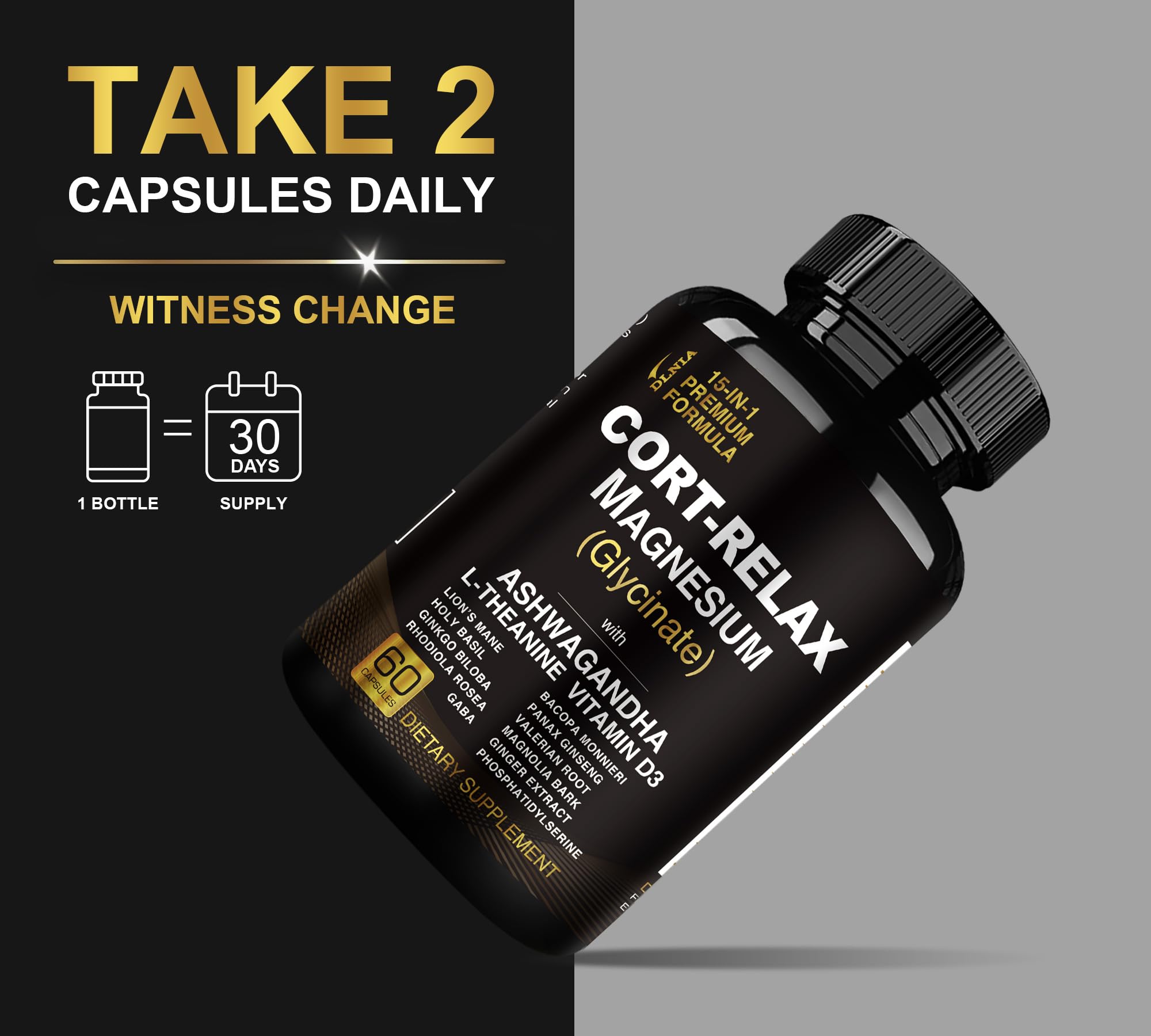 Super Calm Cortisol Supplements for Women & Men with Magnesium Glycinate, Ashwagandha, L-Theanine, Phosphatidylserine, Ginkgo & Lions Mane for Calm, Focus, Mental Clarity, Relaxation, Sleep, Energy - OzHealthStandard
