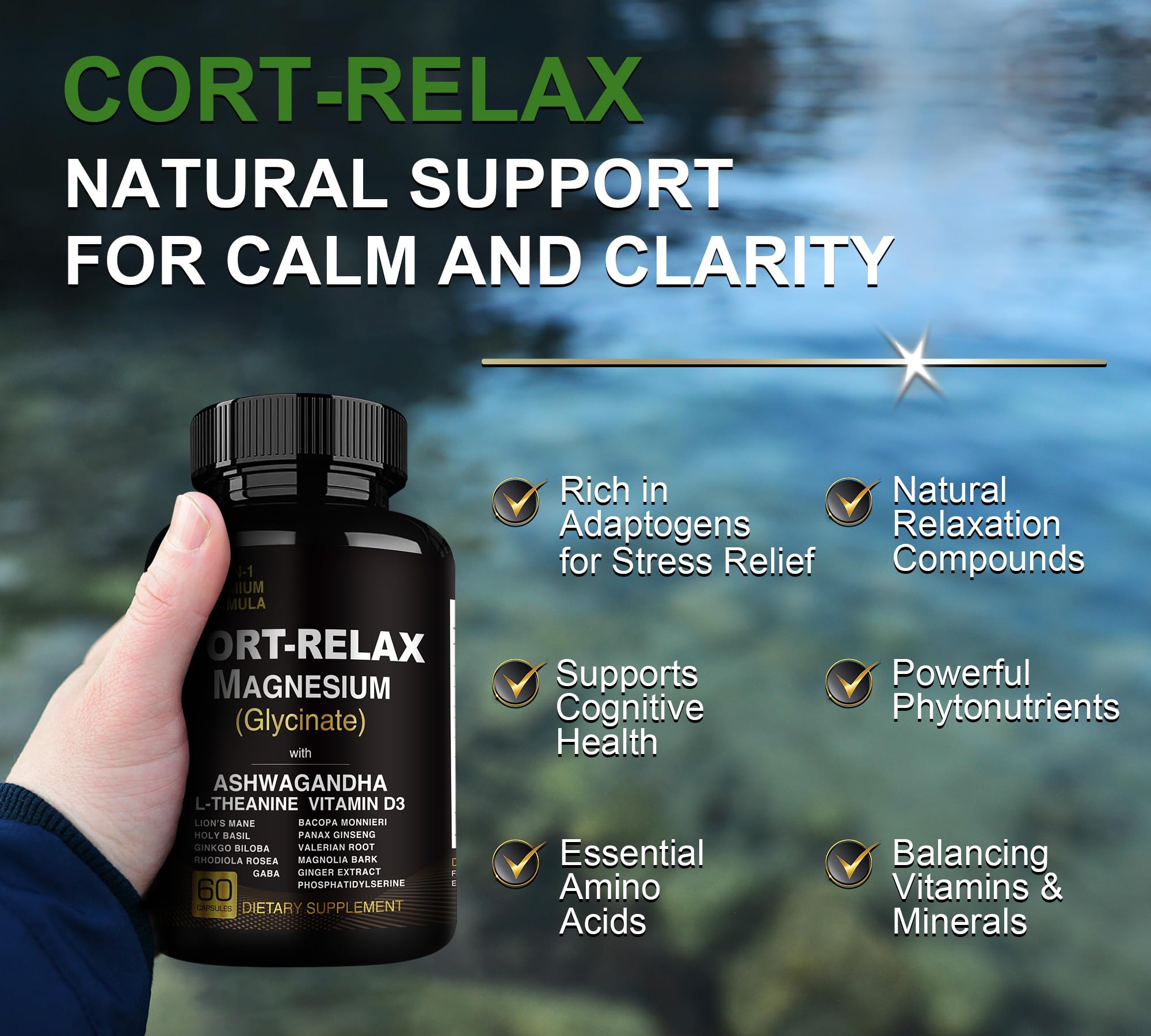 Super Calm Cortisol Supplements for Women & Men with Magnesium Glycinate, Ashwagandha, L-Theanine, Phosphatidylserine, Ginkgo & Lions Mane for Calm, Focus, Mental Clarity, Relaxation, Sleep, Energy - OzHealthStandard