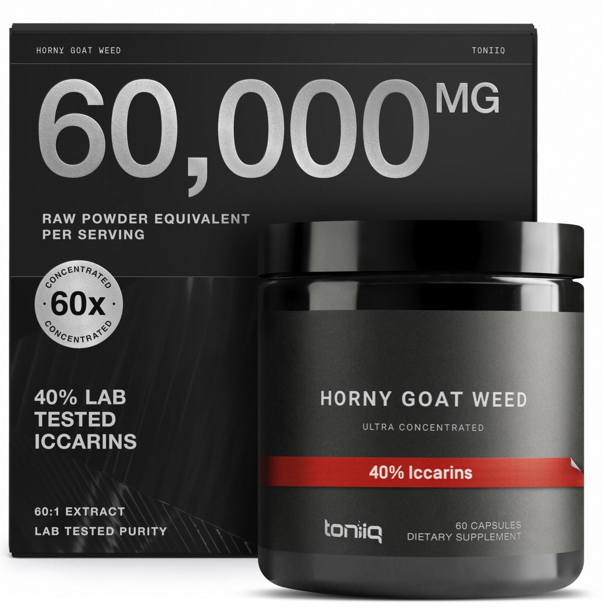 Super Strength Horny Goat Weed for Men & Women 60,000mg - Epimedium sagittatum - 40% Icariins - 60: 1 Concentrated Extract from 1000mg Formula - 3P tested - Premium hornygoatweed for Men - 60 Caps - OzHealthStandard
