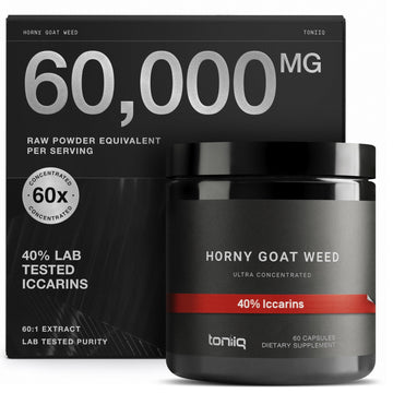 Super Strength Horny Goat Weed for Men & Women 60,000mg - Epimedium sagittatum - 40% Icariins - 60: 1 Concentrated Extract from 1000mg Formula - 3P tested - Premium hornygoatweed for Men - 60 Caps - OzHealthStandard