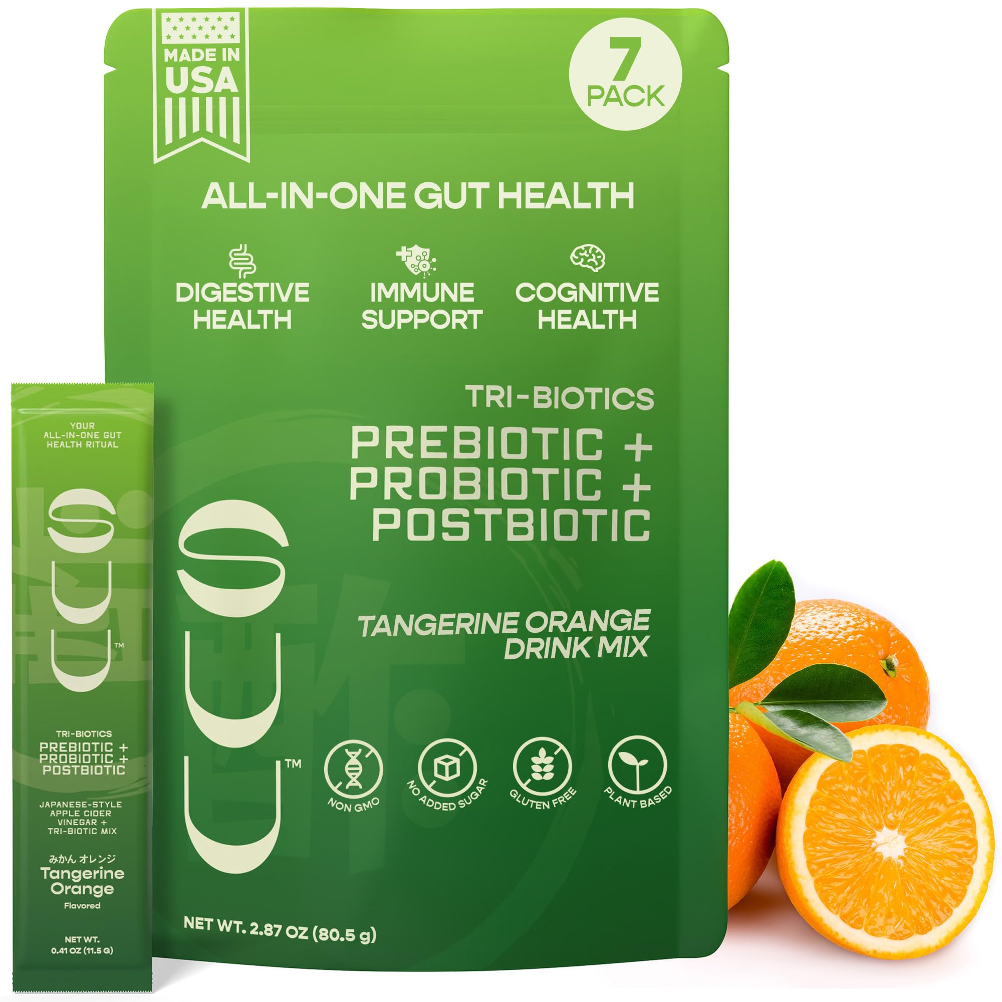 SUU Tribiotics - Prebiotic & Probiotic Drink Mix Packets for Gut Health & Digestive Health | Daily Probiotic, Cutting Mix & Immunity Supplement with Energy Support | Tangerine Orange (7-Pack) - OzHealthStandard