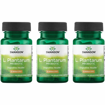 Swanson L. Plantarum - 10 Billion CFUs - Probiotic Supplement for Occasional Gas & Bloating - Supports Lower GI Tract Health* - No Refrigeration Needed - Non-GMO - 30 Vegan Capsules (3 Pack) - OzHealthStandard