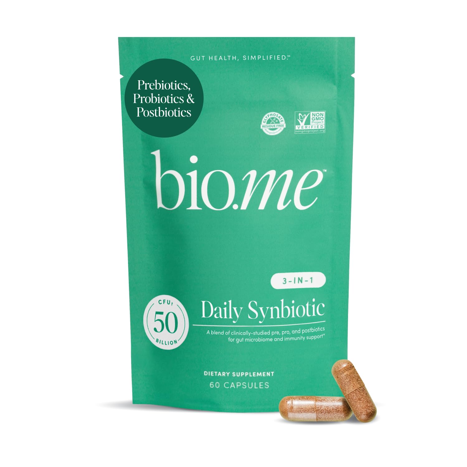 Synbiotic 3-in-1 Prebiotics, Probiotics & Postbiotics for Digestive Health, Gut Health, Immune Support & Bloating Relief for Men & Women - 50 Billion CFU Per Serving - Vegan, 60 Capsules (30 Servings) - OzHealthStandard