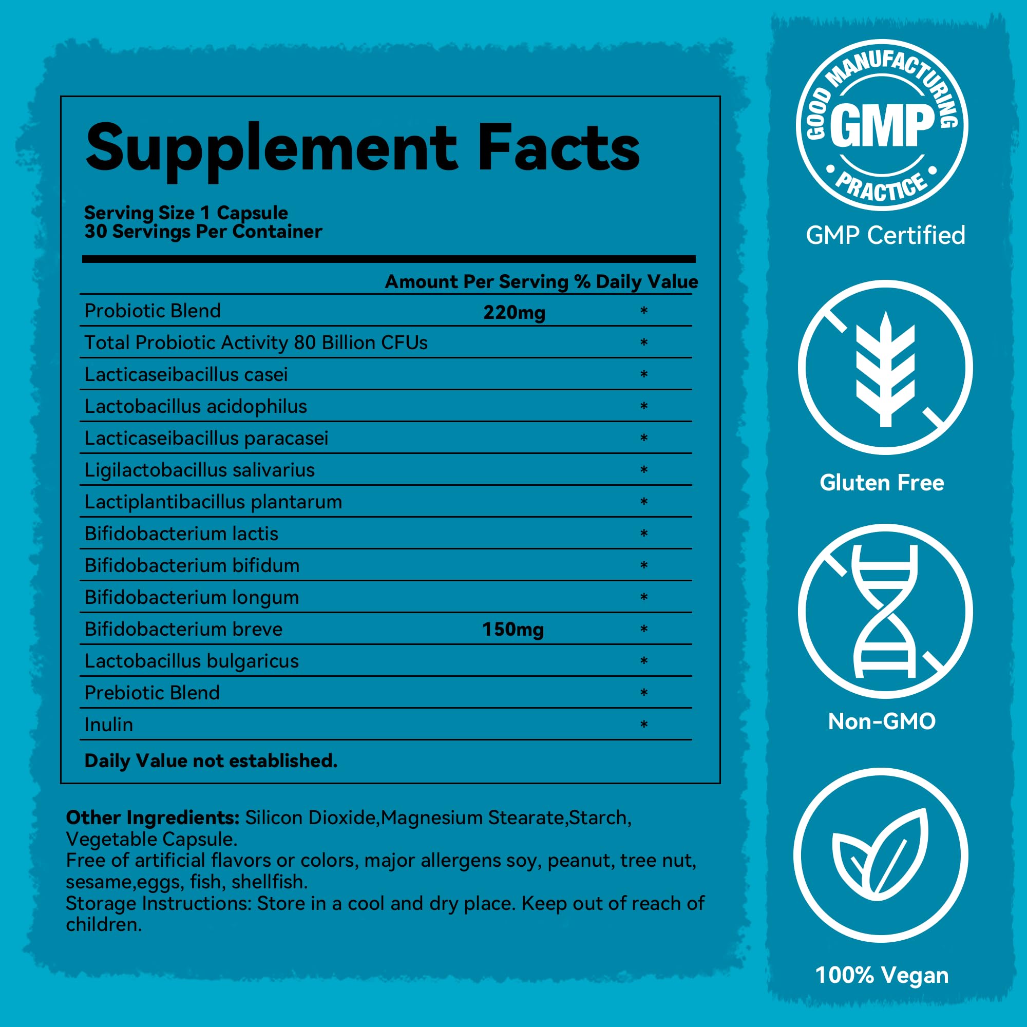 Teelne Probiotics 80 Billion CFU - 10 strains, Prebiotic+ Probiotics Support Digestive & Gut Health, Bloating & Constipation Relief, 30 Capsules (30-Day Supply) - OzHealthStandard