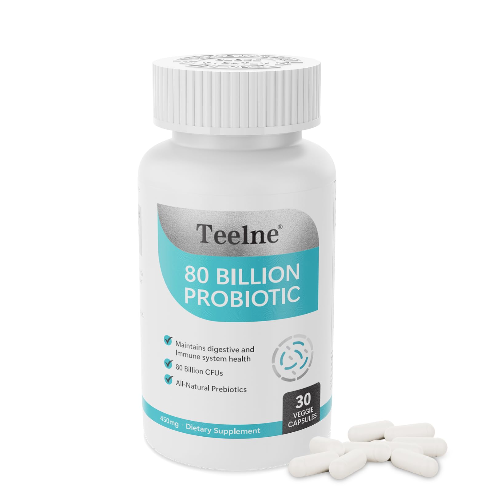 Teelne Probiotics 80 Billion CFU - 10 strains, Prebiotic+ Probiotics Support Digestive & Gut Health, Bloating & Constipation Relief, 30 Capsules (30-Day Supply) - OzHealthStandard