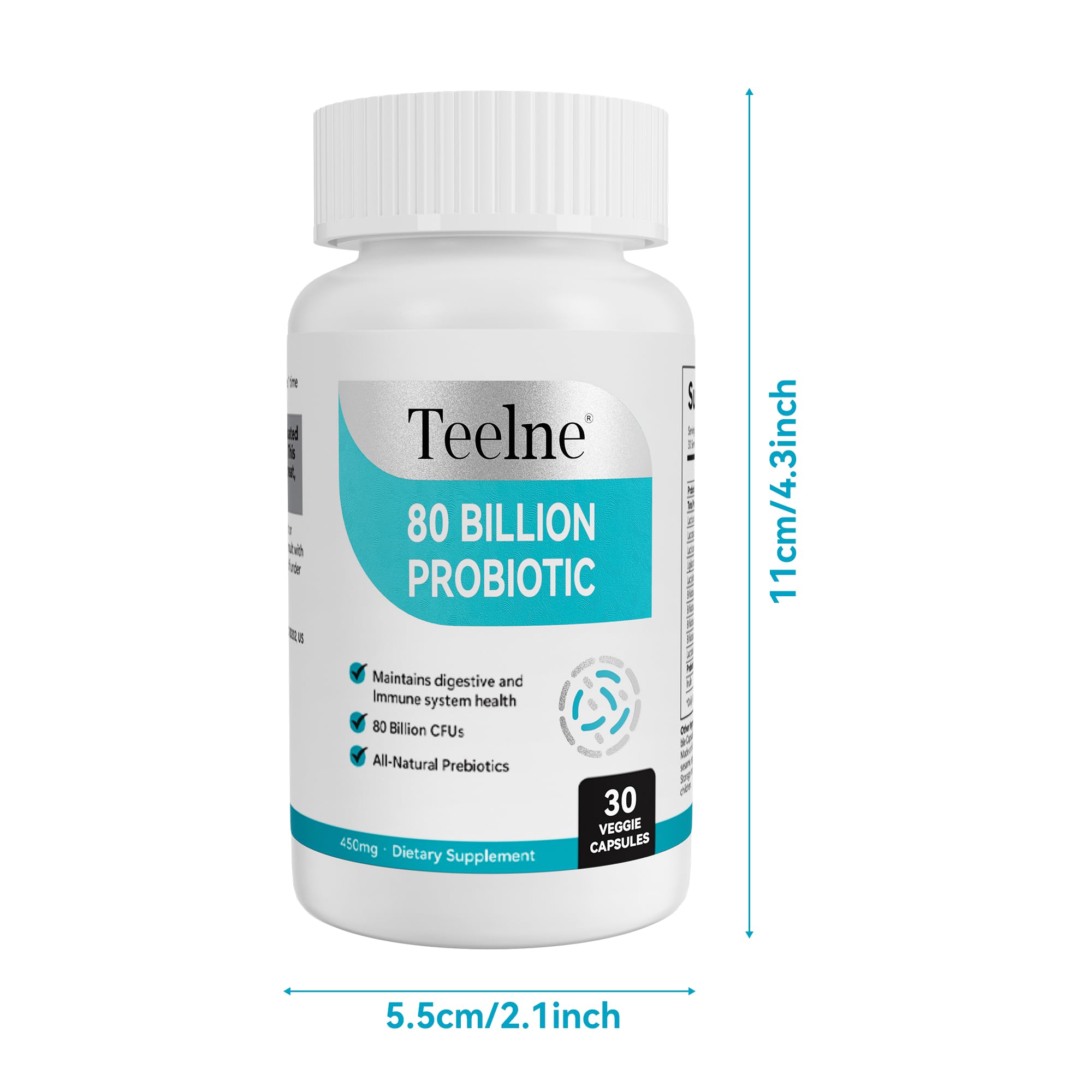 Teelne Probiotics 80 Billion CFU - 10 strains, Prebiotic+ Probiotics Support Digestive & Gut Health, Bloating & Constipation Relief, 30 Capsules (30-Day Supply) - OzHealthStandard