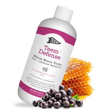 Teem Defense Liquid Probiotic with Elderberry, Whole Biotic Tonic for Digestion & Immunity, Prebiotic Probiotic & Postbiotic Supplement for Kids and Adults, 30 Day Supply – 16.3 Fl.Oz - OzHealthStandard