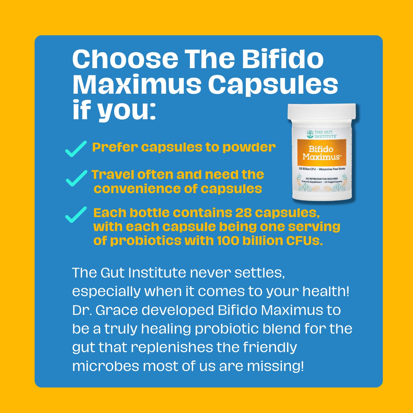 The Gut Institute Bifido Maximus Ultra High Potency Probiotics for Women and Men - Bifidobacterium longum 100 Billion CFUs - 28 ct - 7 Strains - No Histamines - No Refrigeration Needed - Made in USA - OzHealthStandard