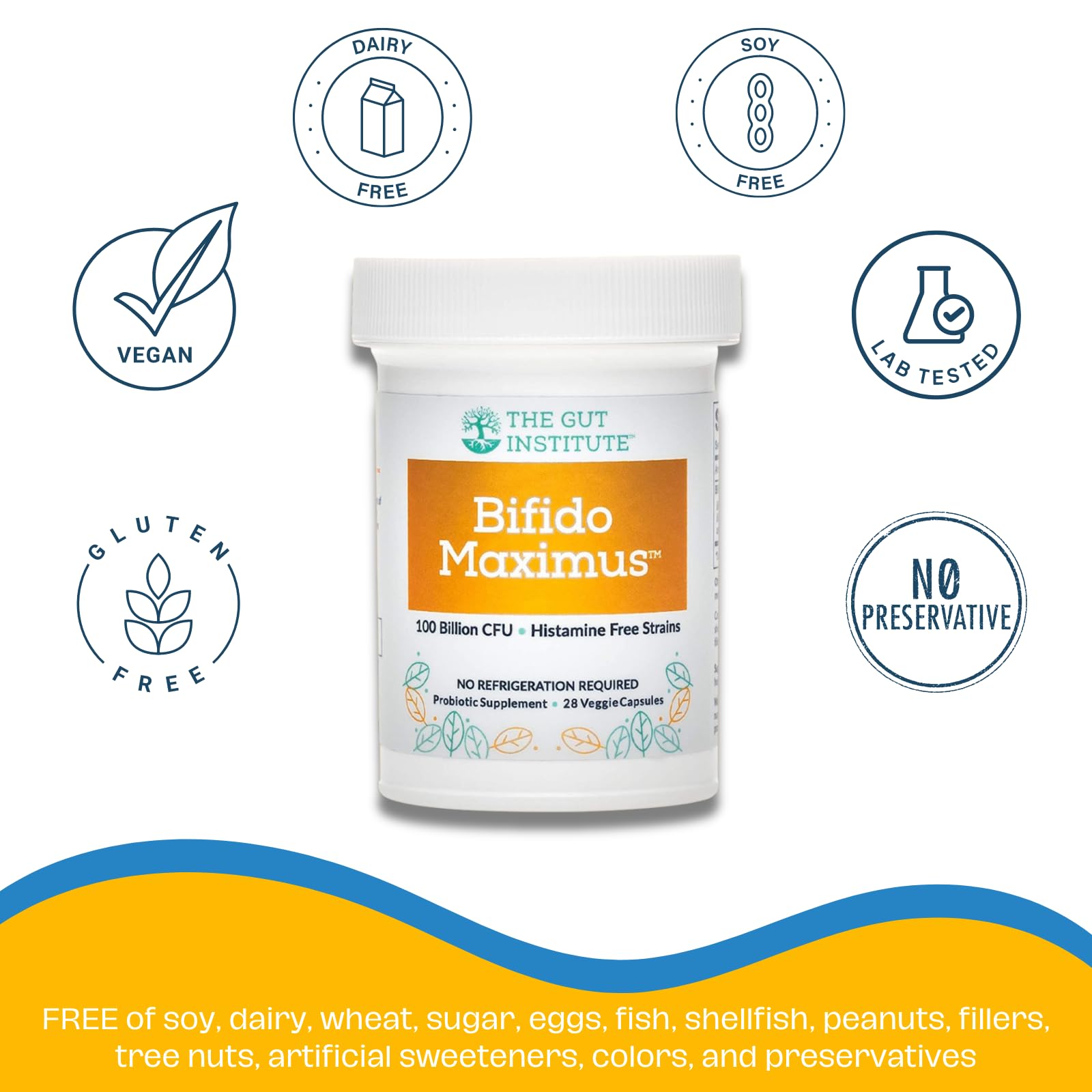 The Gut Institute Bifido Maximus Ultra High Potency Probiotics for Women and Men - Bifidobacterium longum 100 Billion CFUs - 28 ct - 7 Strains - No Histamines - No Refrigeration Needed - Made in USA - OzHealthStandard