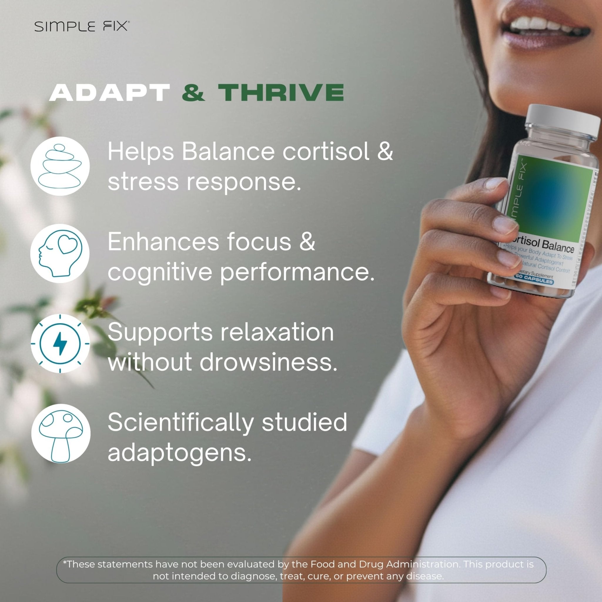 The Simple Fix Cortisol Balance Supplement – Supports Stress, Focus & Daily Energy – with Ashwagandha, Rhodiola Rosea, L-Theanine, Magnesium, Zinc & B6 – Adaptogen Formula – Vegan Capsules - OzHealthStandard