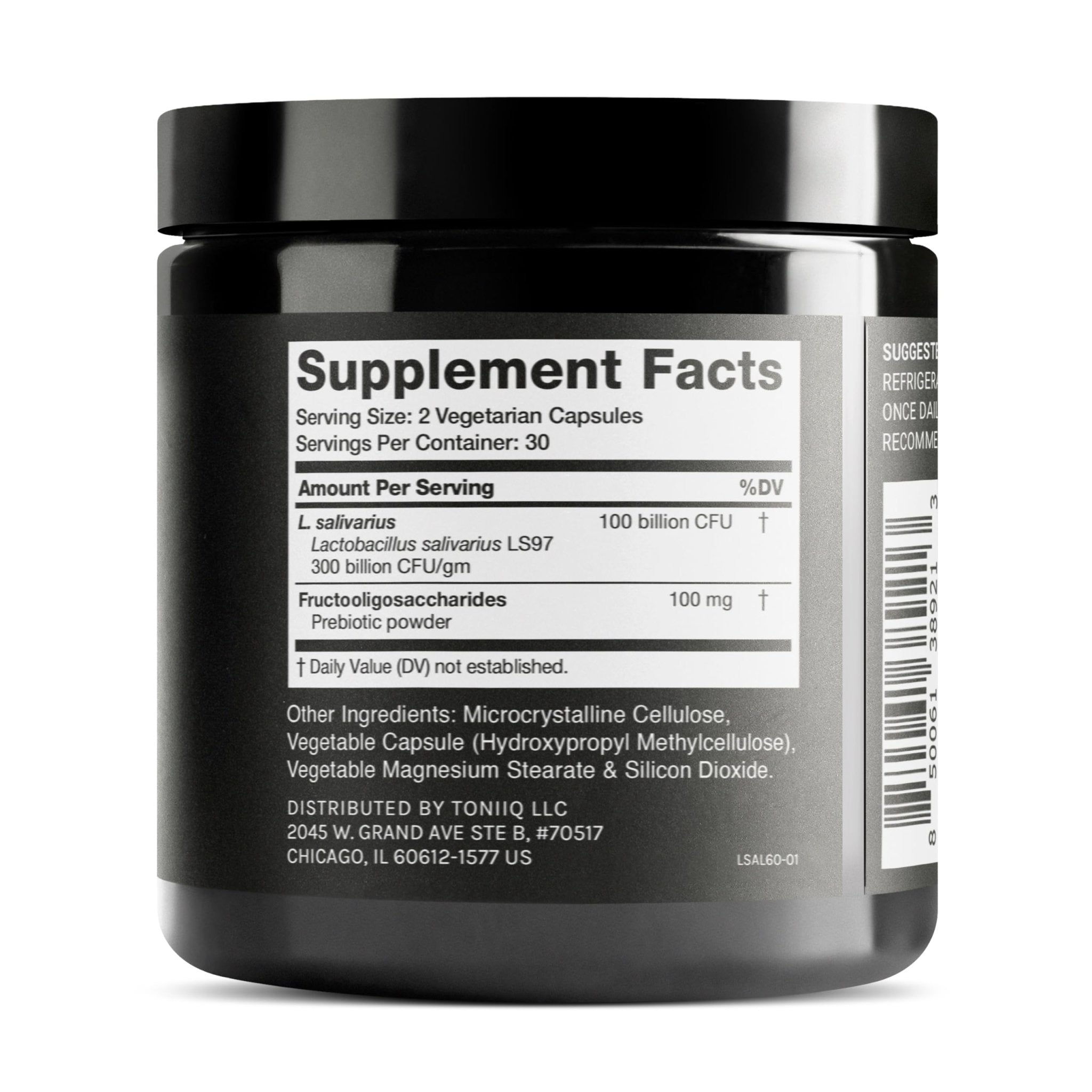 Toniiq 100 Billion CFU Lactobacillus Salivarius Probiotic - Highest Verified CFU Count - Third-Party Lab Tested for Potency - 60 Vegetarian Capsules - 30 Servings - TQ Verified - OzHealthStandard