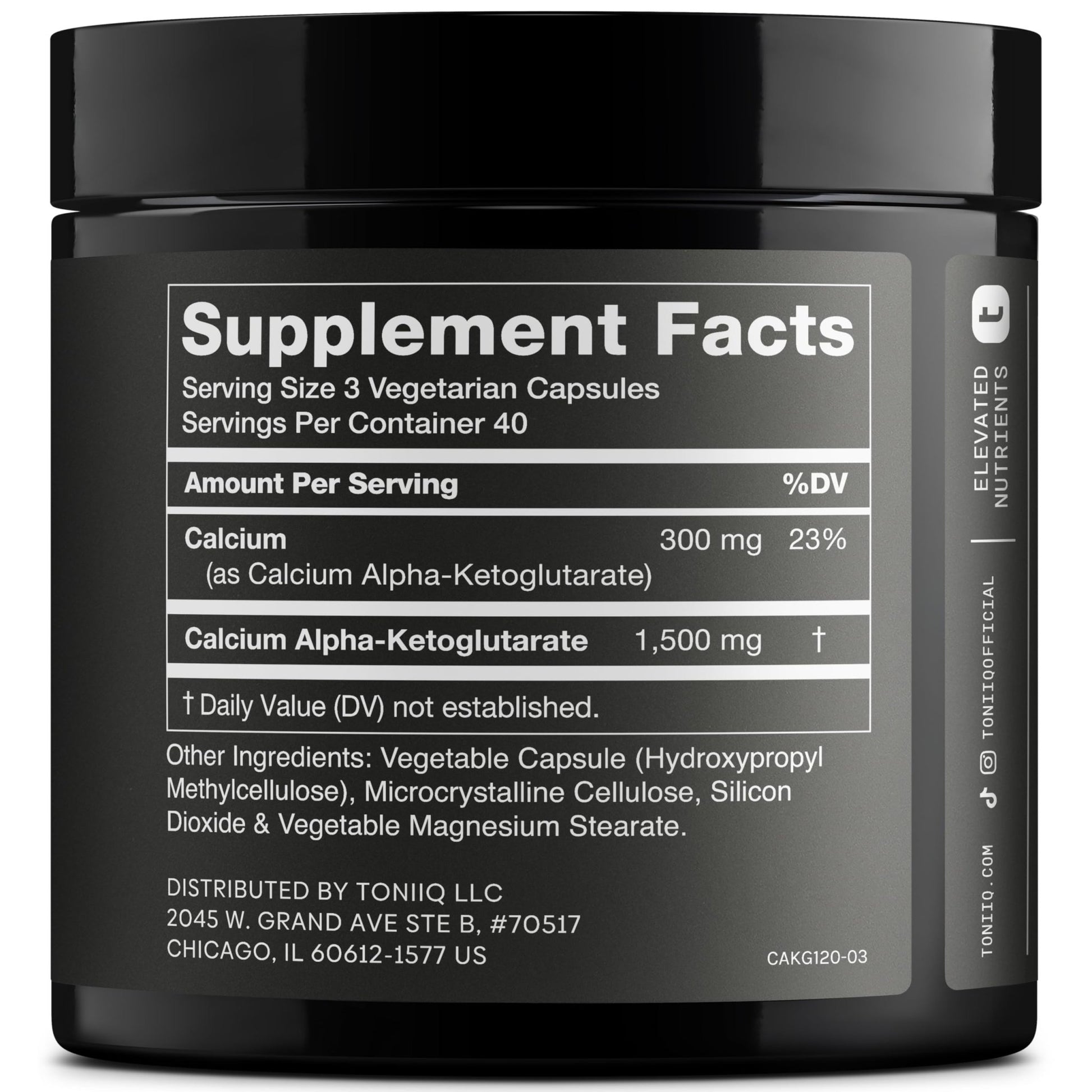Toniiq 1500mg Ultra High Purity Ca AKG Supplement - 99%+ Highly Purified and Bioavailable Calcium Alpha-Ketoglutarate - Calcium AKG Longevity Supplement - 120 Ca-AKG Vegetarian Capsules - OzHealthStandard