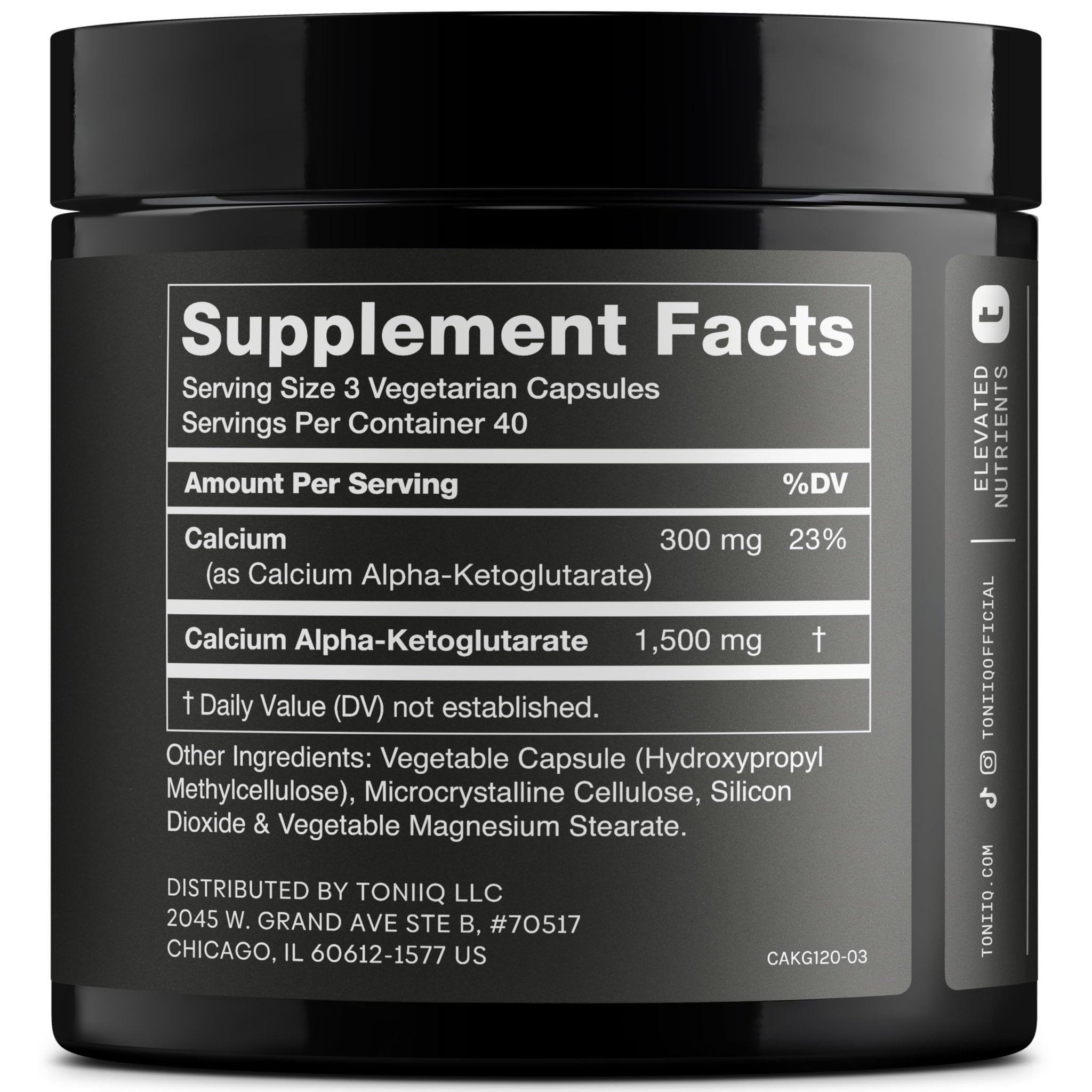 Toniiq 1500mg Ultra High Purity Ca AKG Supplement - 99%+ Highly Purified and Bioavailable Calcium Alpha-Ketoglutarate - Calcium AKG Longevity Supplement - 120 Ca-AKG Vegetarian Capsules - OzHealthStandard