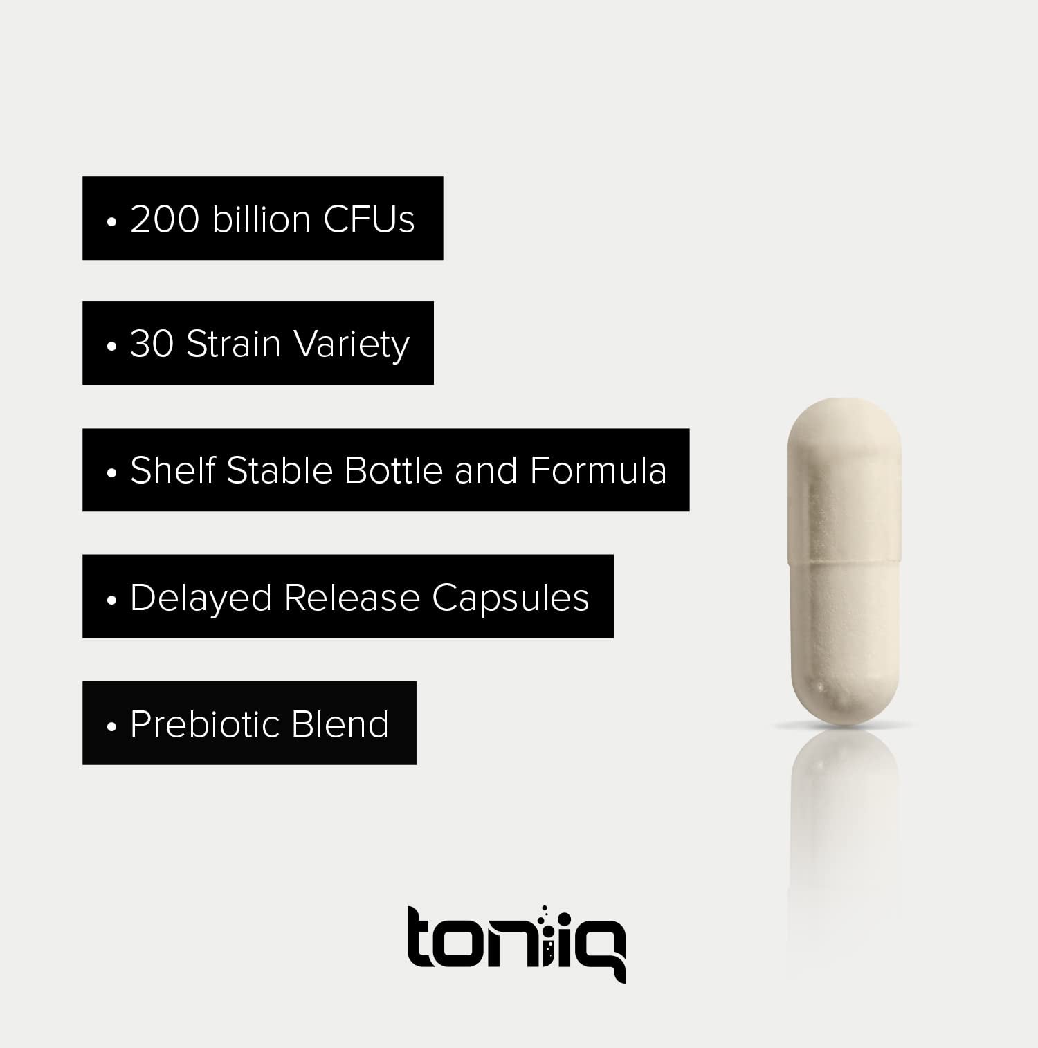 Toniiq 200 Billion CFU Probiotic Supplement 30 Verified Third-Party Tested Strains - Fully Shelf-Stable Probiotics Formula with Prebiotic Blend - Extended Release Capsules - OzHealthStandard