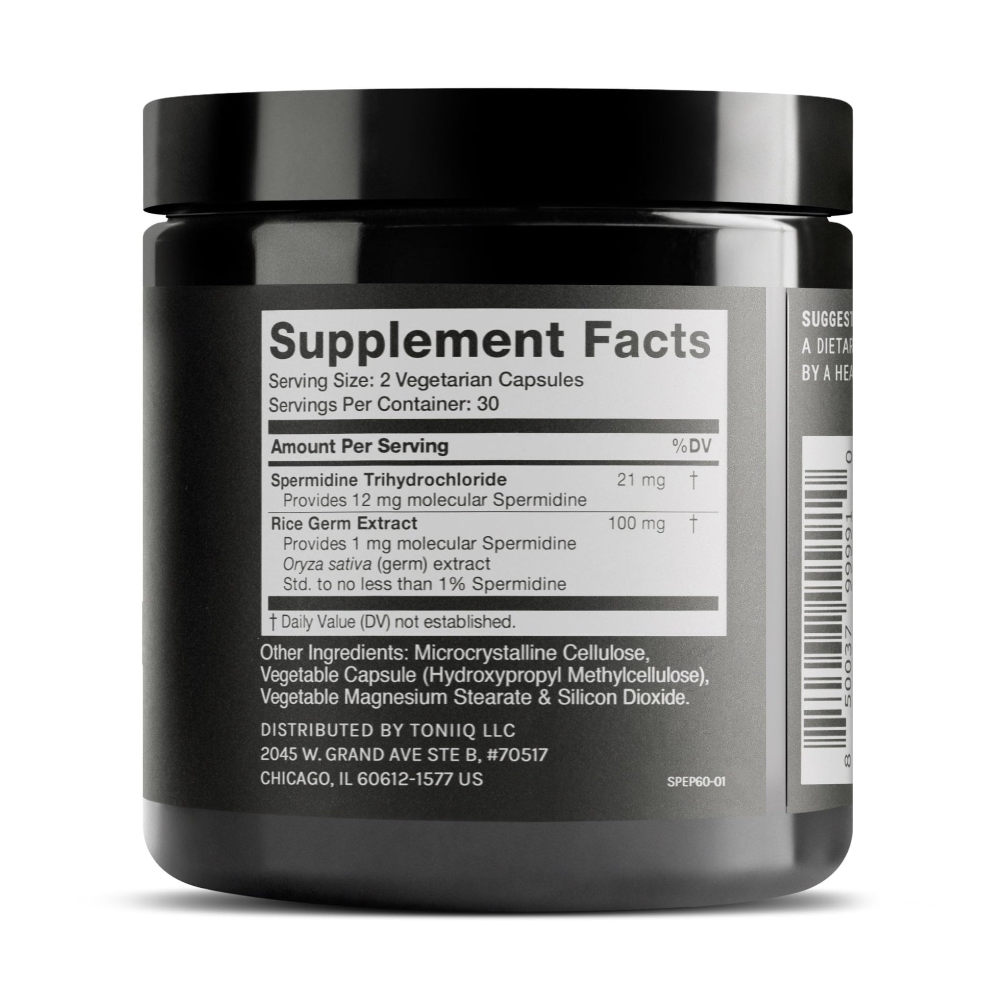 Toniiq 22mg Ultra Concentrated Spermidine Supplement -Spermidine Supplements for Men and Women - Rice Germ Extract and Trihydrochloride Complex Blend - 60 Vegetarian Capsules - 30 Servings - OzHealthStandard