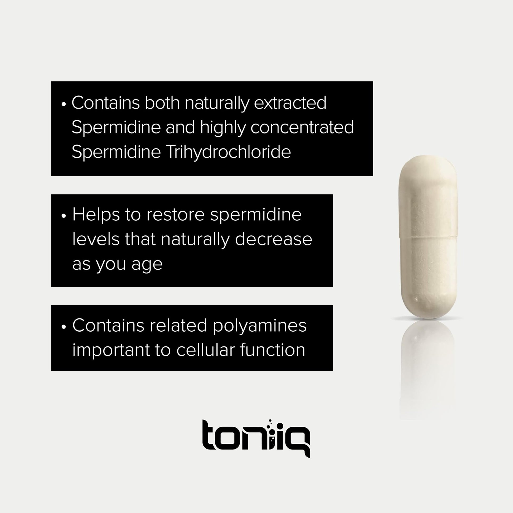 Toniiq 22mg Ultra Concentrated Spermidine Supplement -Spermidine Supplements for Men and Women - Rice Germ Extract and Trihydrochloride Complex Blend - 60 Vegetarian Capsules - 30 Servings - OzHealthStandard