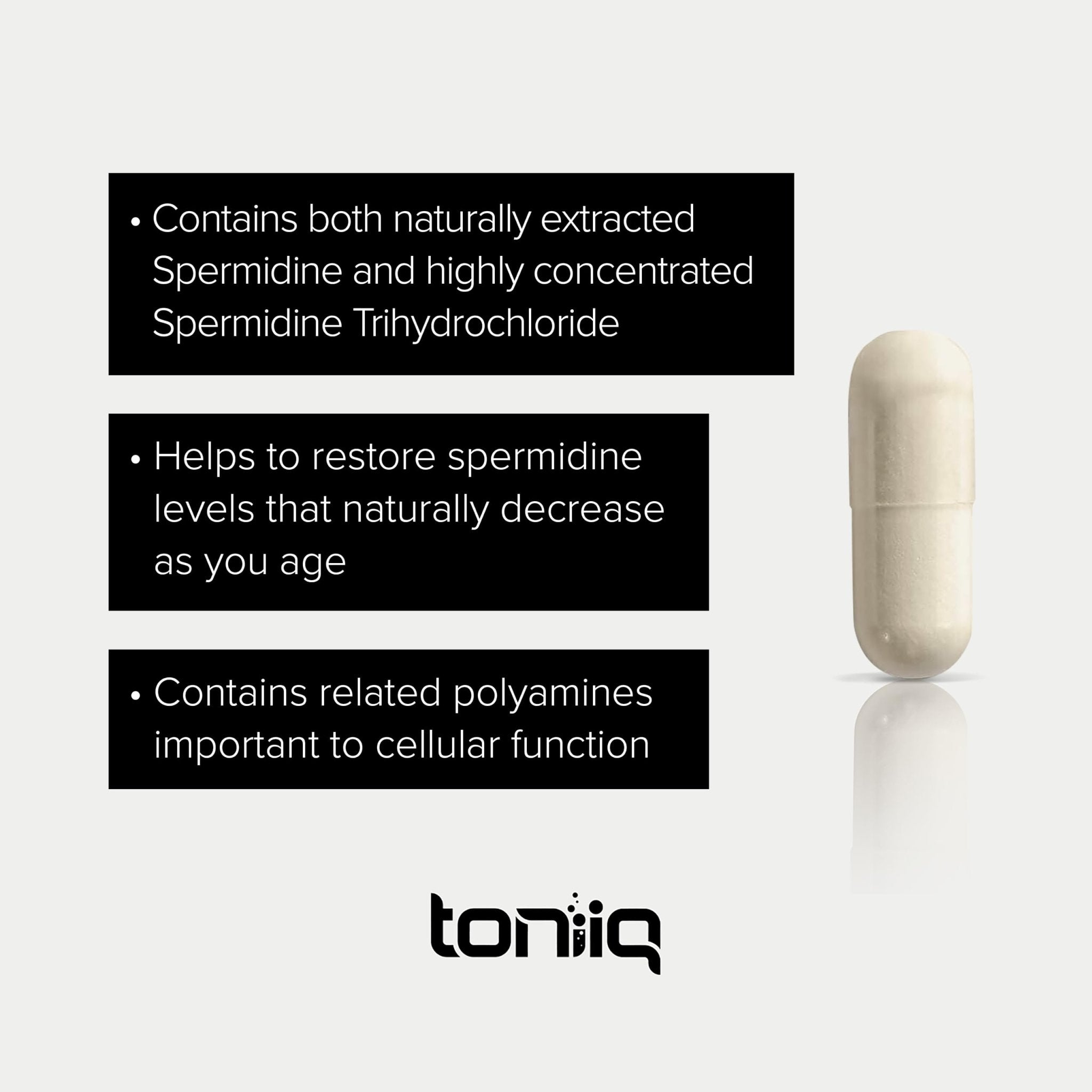 Toniiq 22mg Ultra Concentrated Spermidine Supplement -Spermidine Supplements for Men and Women - Rice Germ Extract and Trihydrochloride Complex Blend - 60 Vegetarian Capsules - 30 Servings - OzHealthStandard