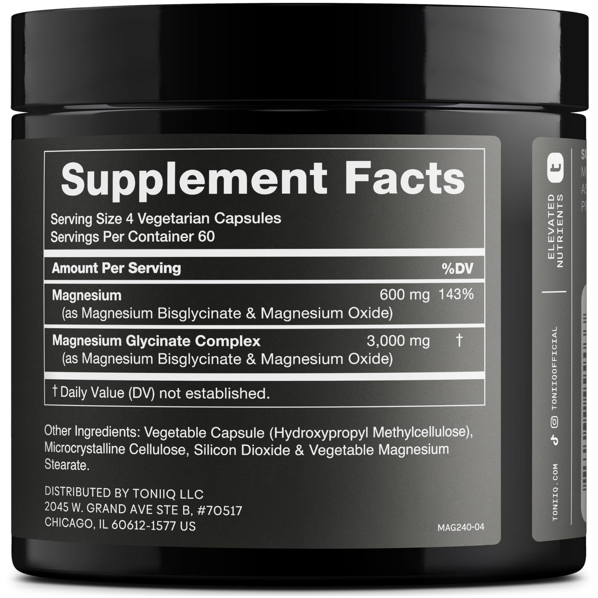Toniiq 3,000mg Ultra High Strength Magnesium Glycinate - 20% Purified to Contain 600mg of Elemental Magnesium - Chelated and Bioavailable Magnesium - OzHealthStandard