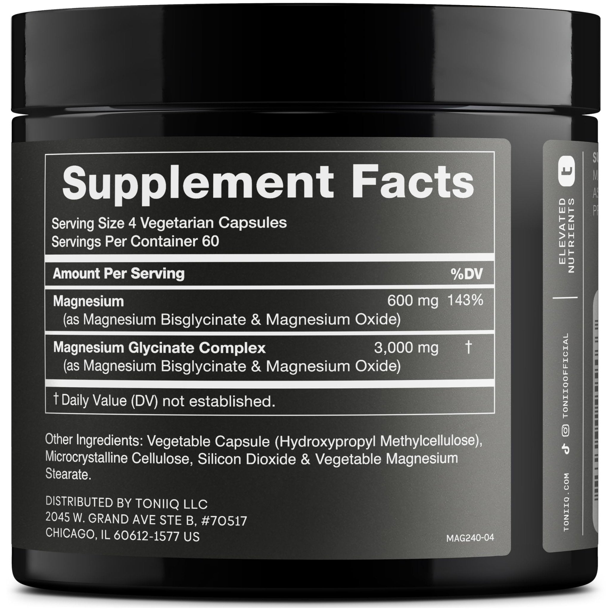 Toniiq 3,000mg Ultra High Strength Magnesium Glycinate - 20% Purified to Contain 600mg of Elemental Magnesium - Chelated and Bioavailable Magnesium - OzHealthStandard