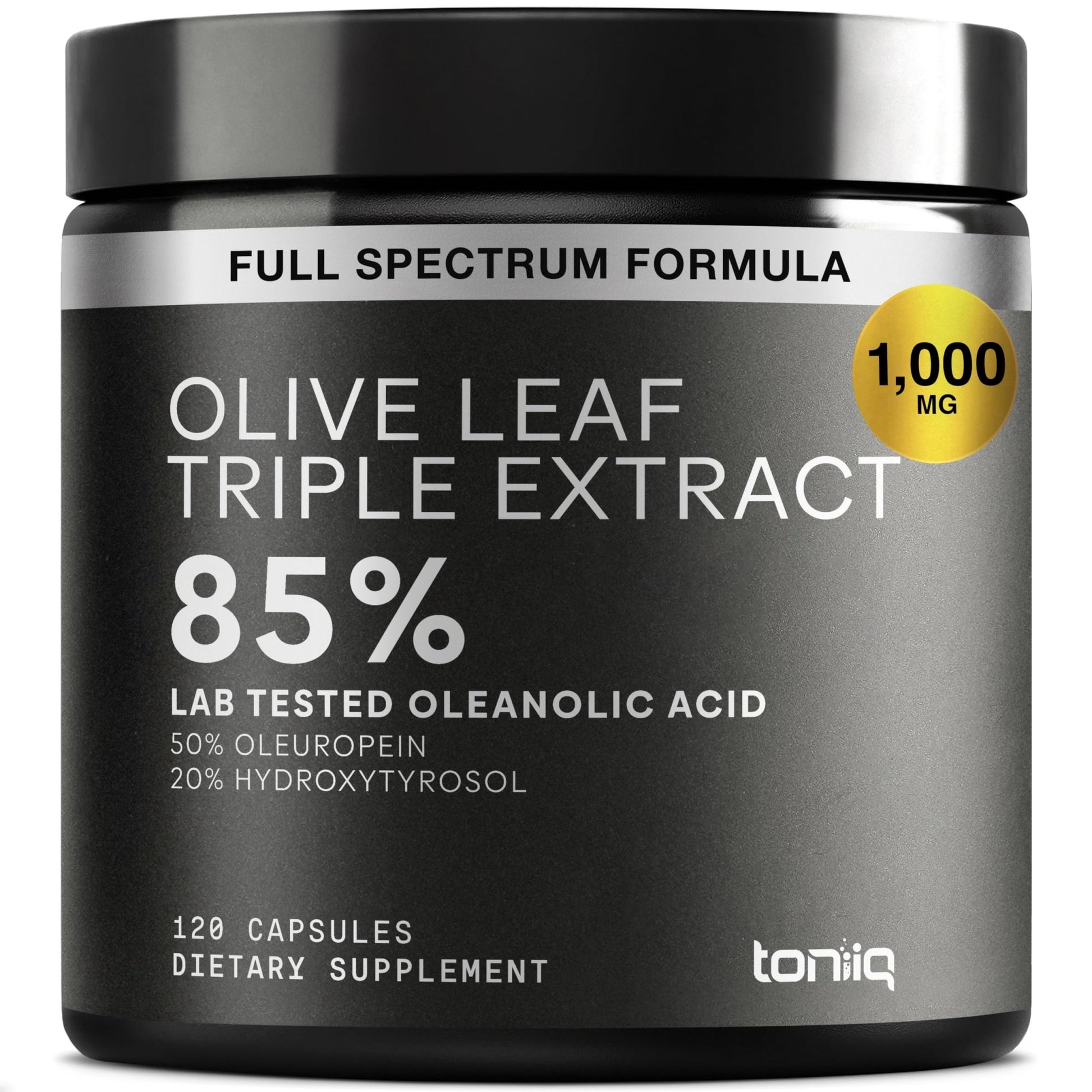 Toniiq 46,620 mg Olive Leaf Extract Complex – with 85% Oleanolic Acid, 50% Oleuropein & 20% Hydroxytyrosol - 50:1 Extract Ratio – 1000mg Extract Per Serving – Third-Party Tested – 120 Capsules - OzHealthStandard